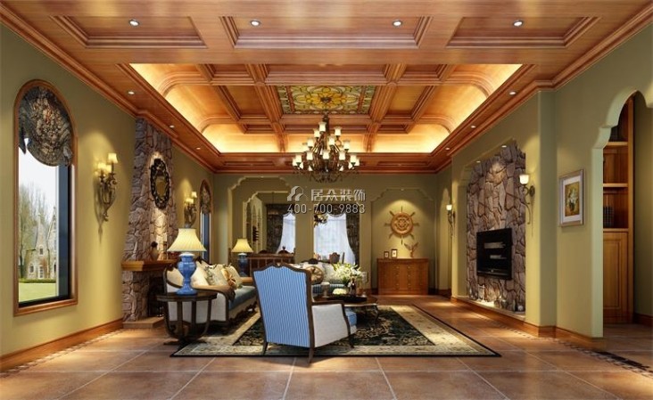 美的城390平方米美式风格别墅户型客厅装修效果图