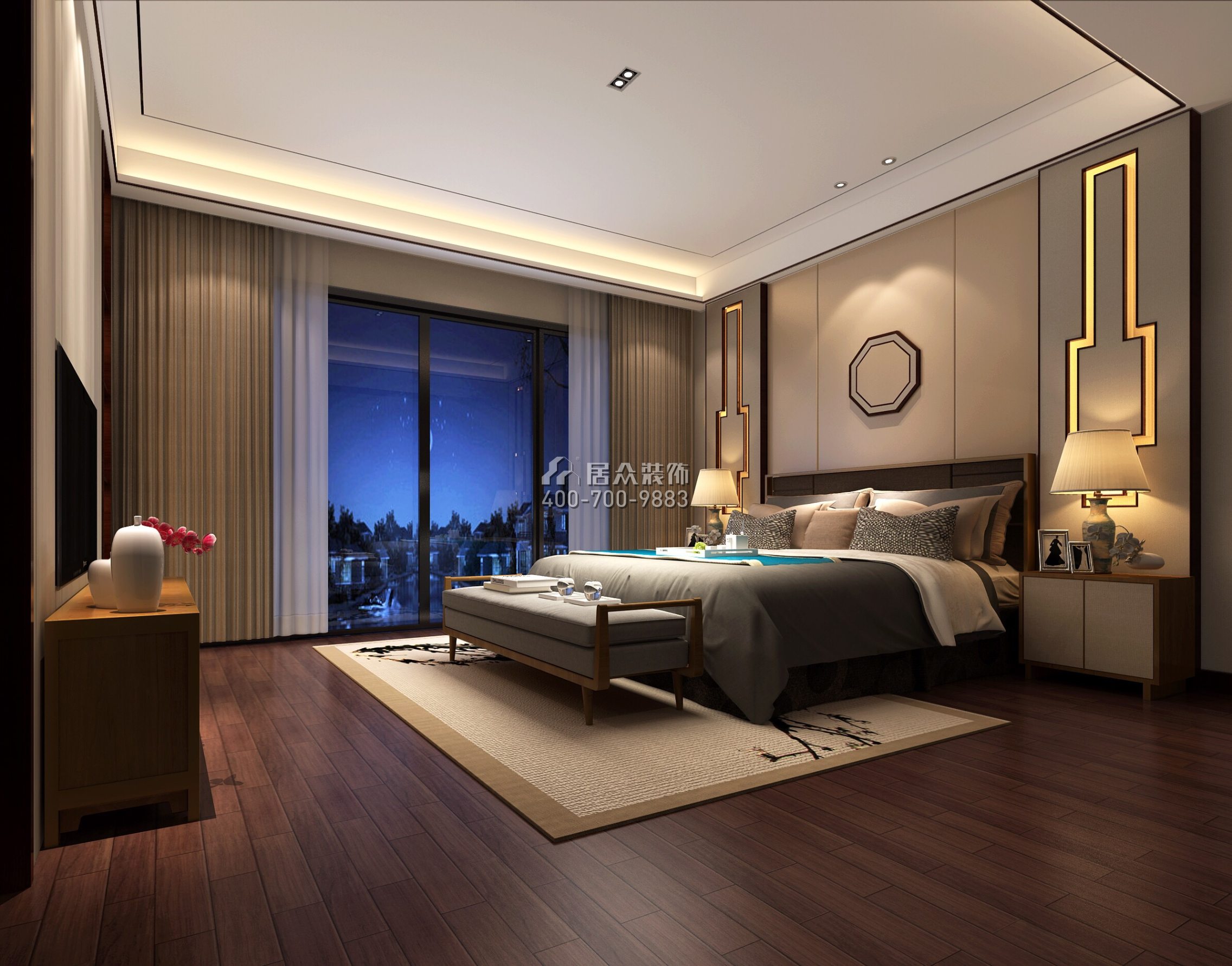 合景誉山国际450平方米中式风格别墅户型卧室装修效果图