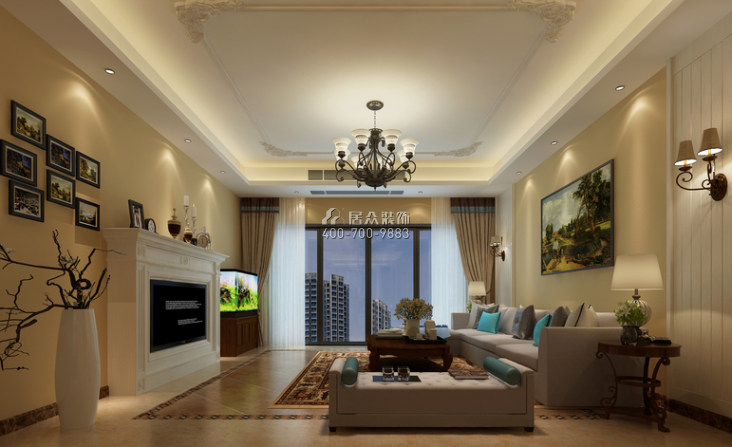 奥园神农养生城230平方米美式风格平层户型客厅装修效果图