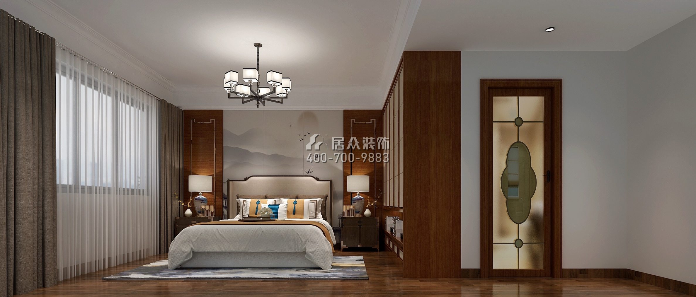雅宝新城名门世家145平方米中式风格平层户型卧室装修效果图