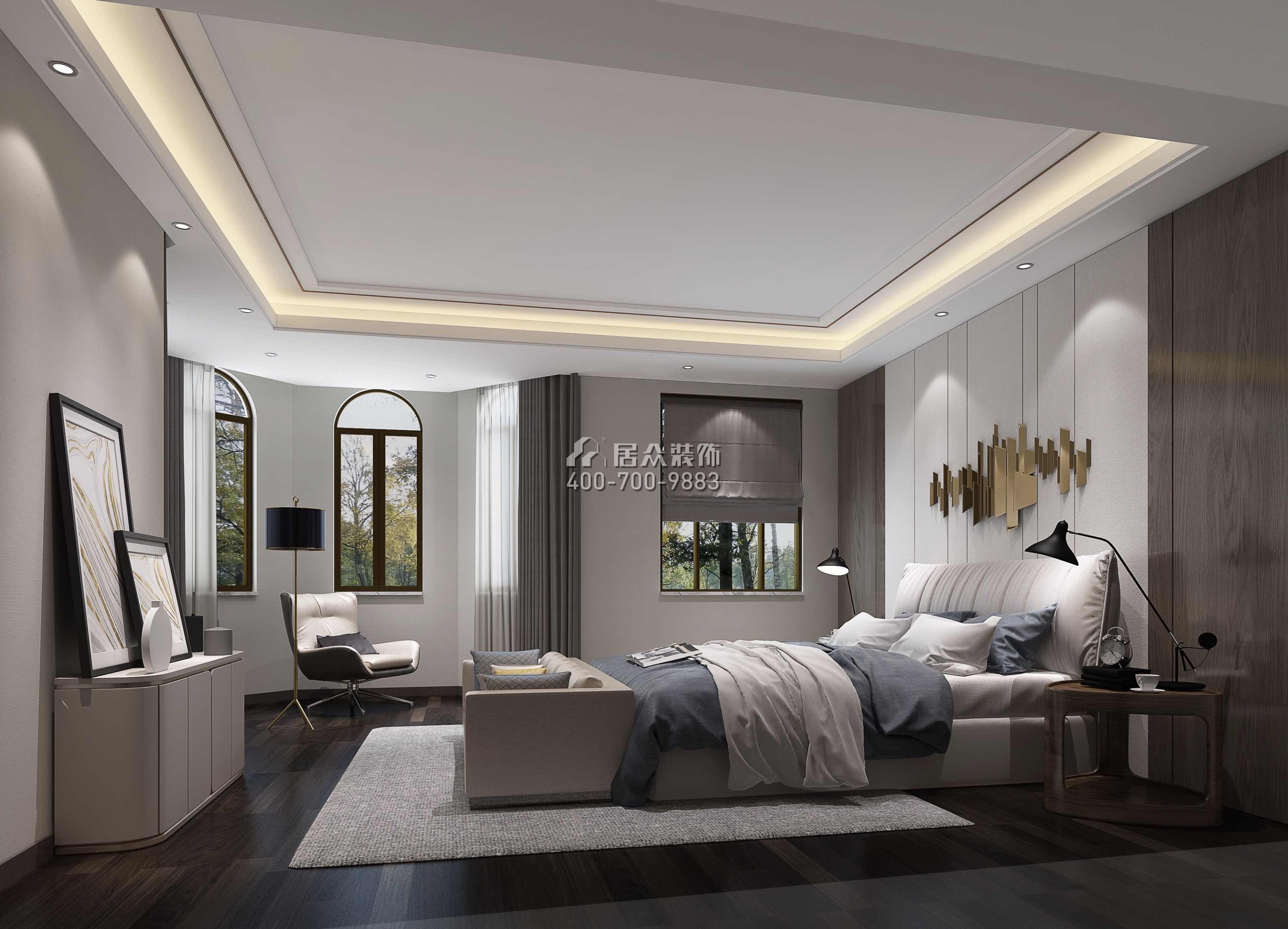 江畔豪庭800平方米現代簡約風格別墅戶型臥室裝修效果圖