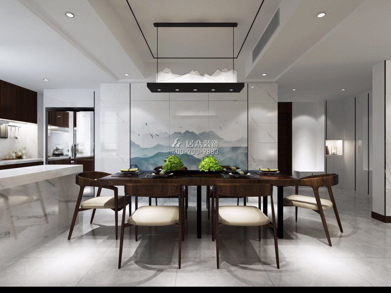 润景园139平方米中式风格平层户型餐厅装修效果图