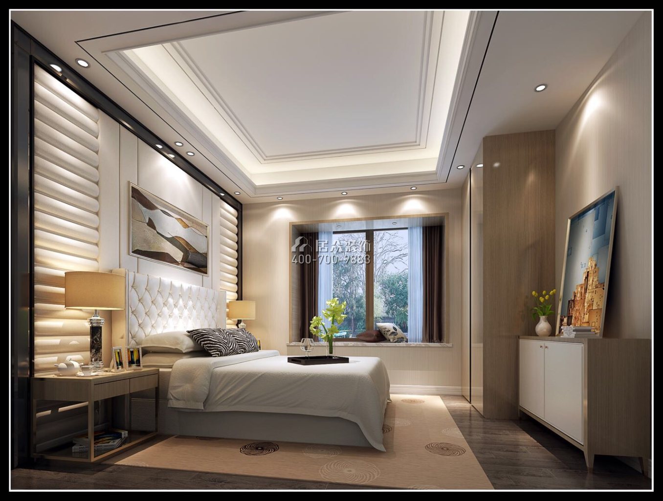 海逸豪庭御峰321平方米现代简约风格别墅户型卧室装修效果图