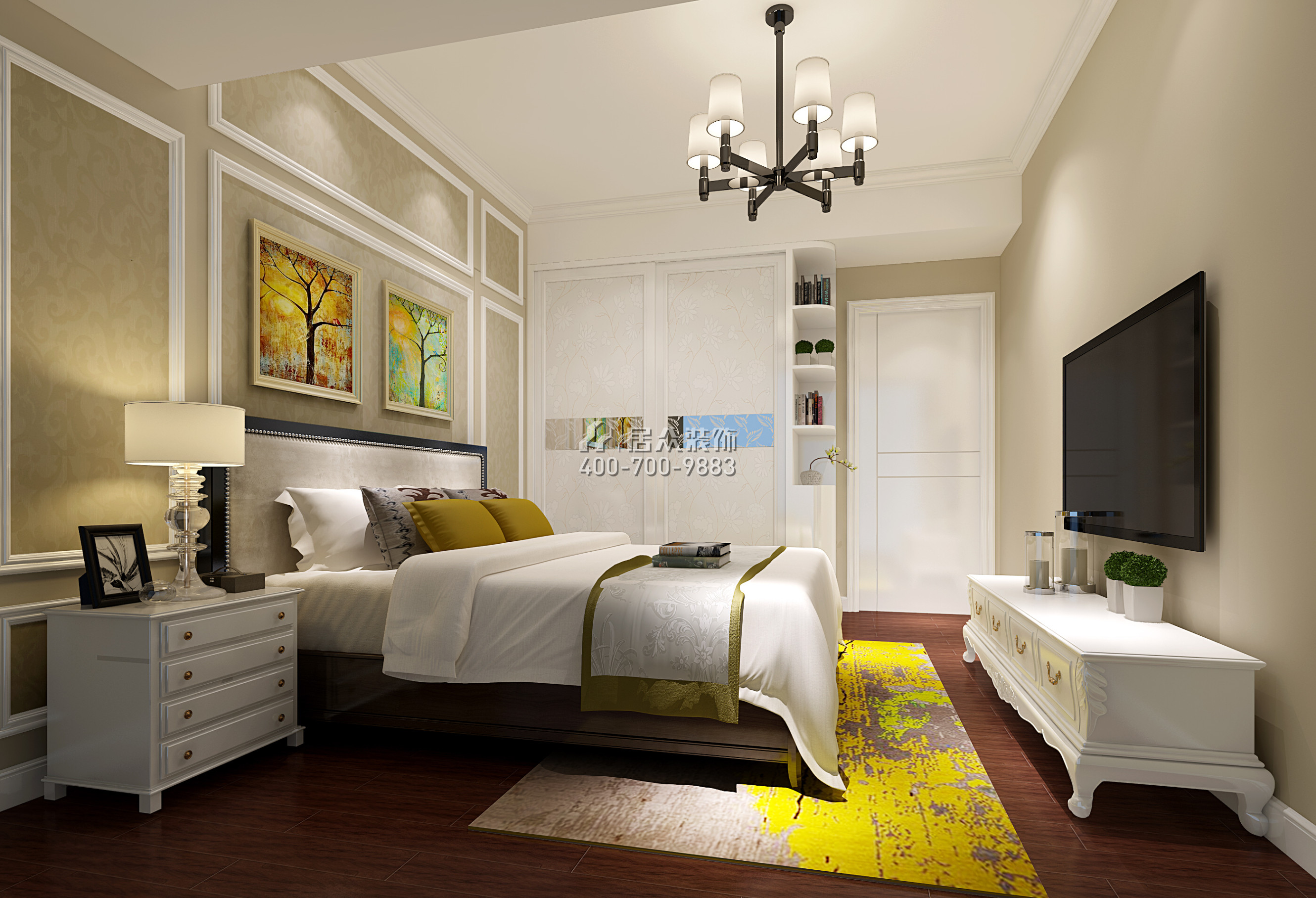 金地鹭湖1号89平方米现代简约风格平层户型卧室装修效果图