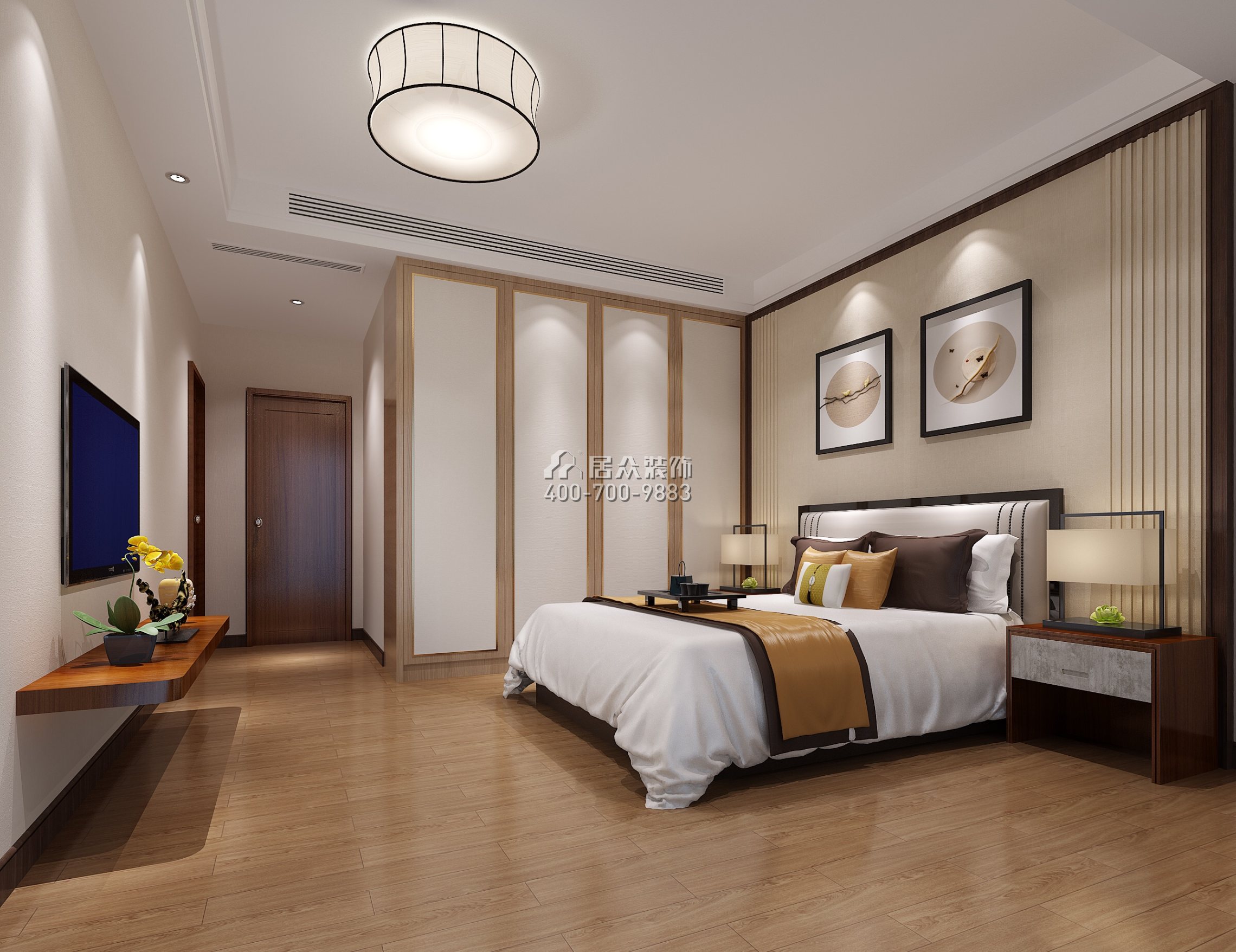 廣州華發四季144平方米中式風格平層戶型臥室裝修效果圖