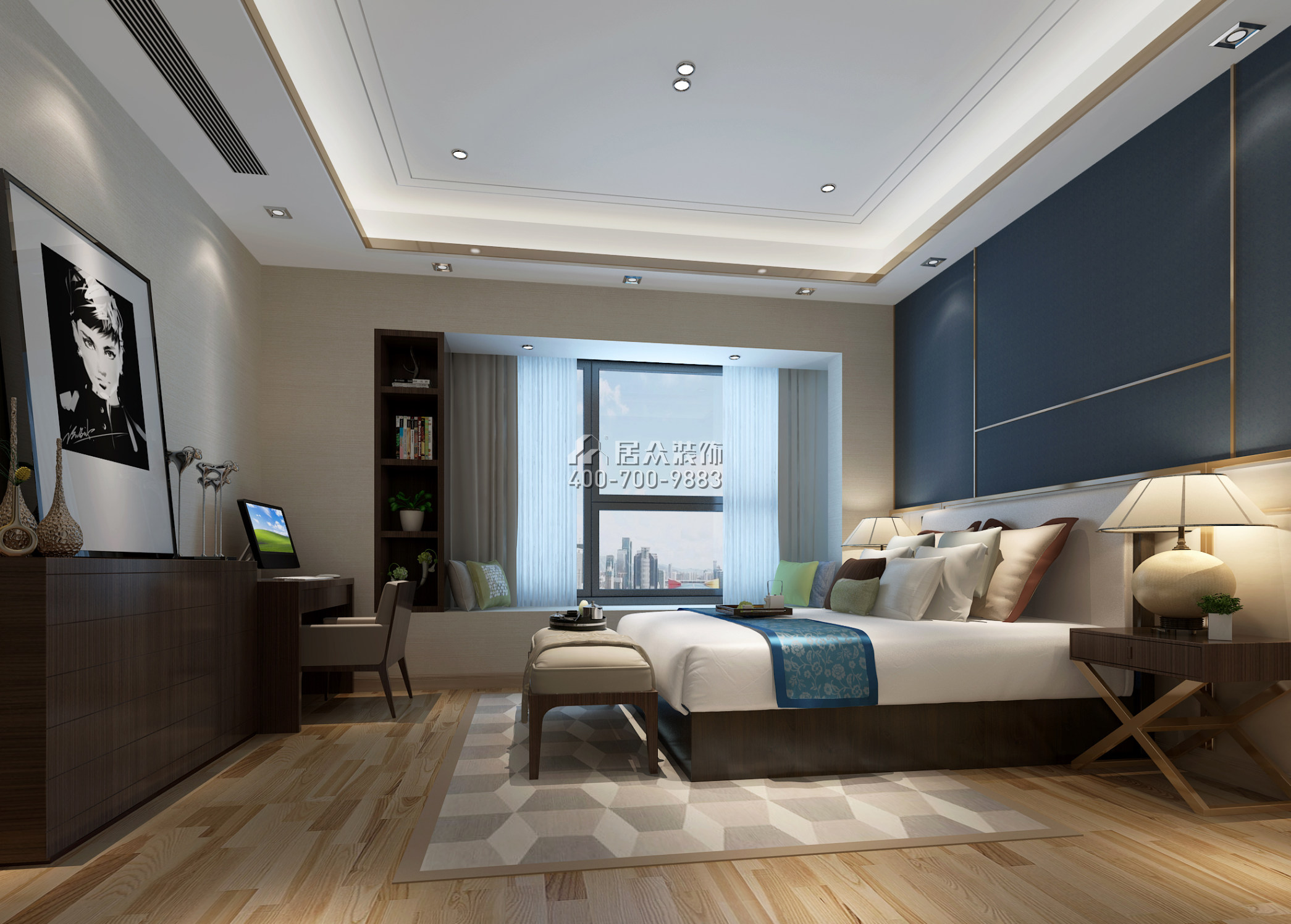 华侨城天鹅湖270平方米中式风格平层户型卧室装修效果图