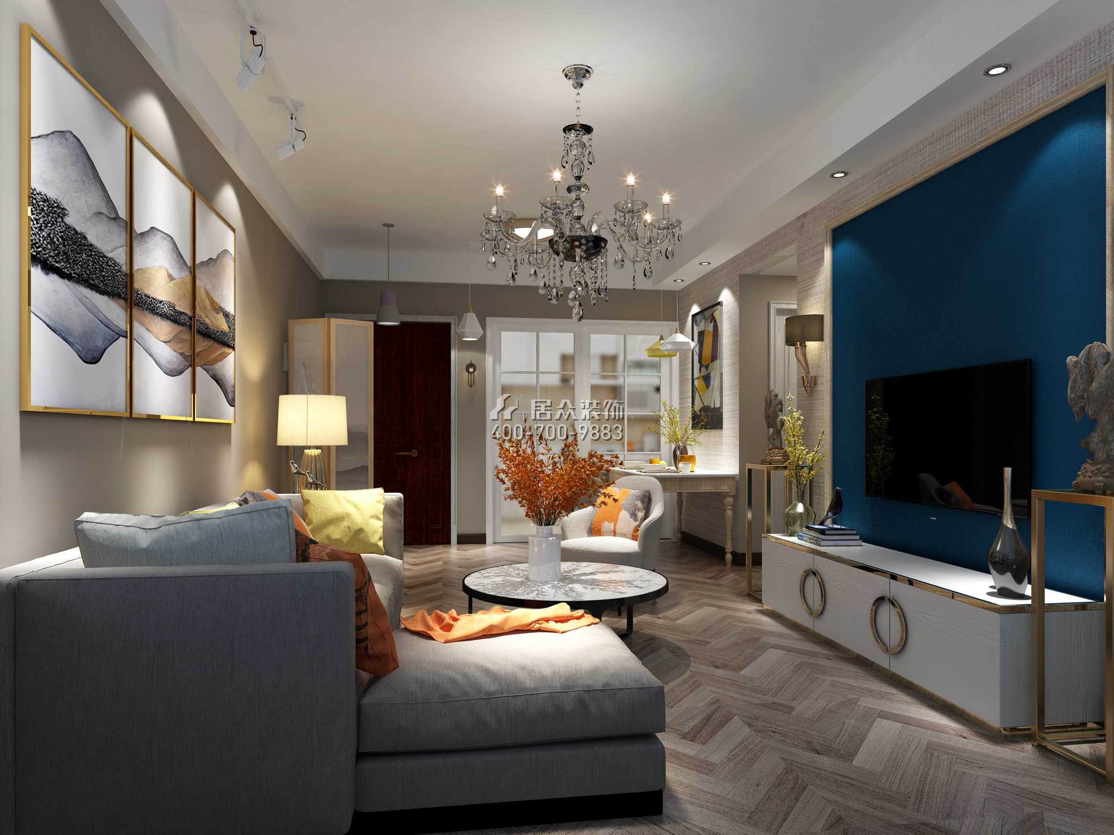 康達爾蝴蝶堡90平方米混搭風格平層戶型客廳裝修效果圖