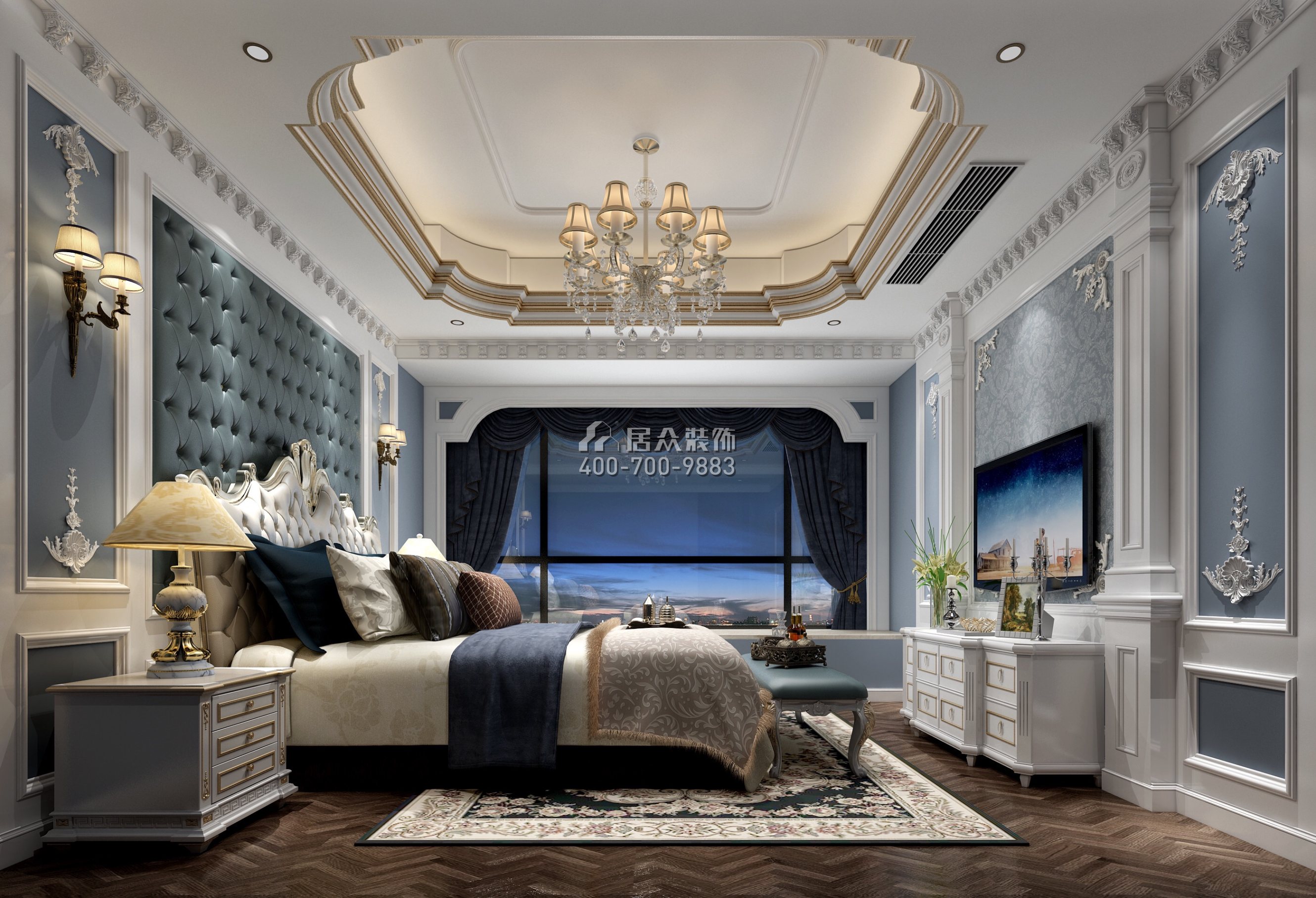 仁山智水花园一期200平方米欧式风格平层户型卧室装修效果图
