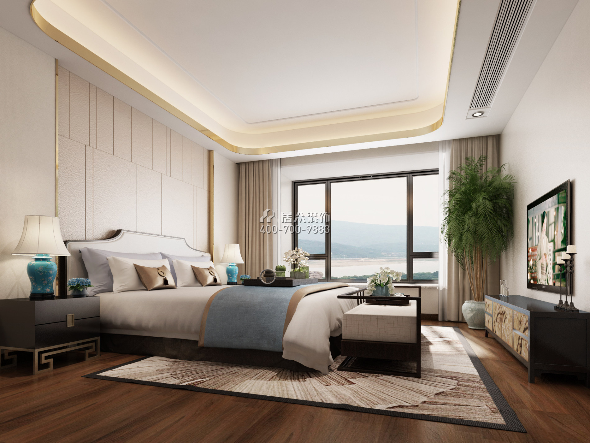 中建江山壹号250平方米中式风格平层户型卧室装修效果图