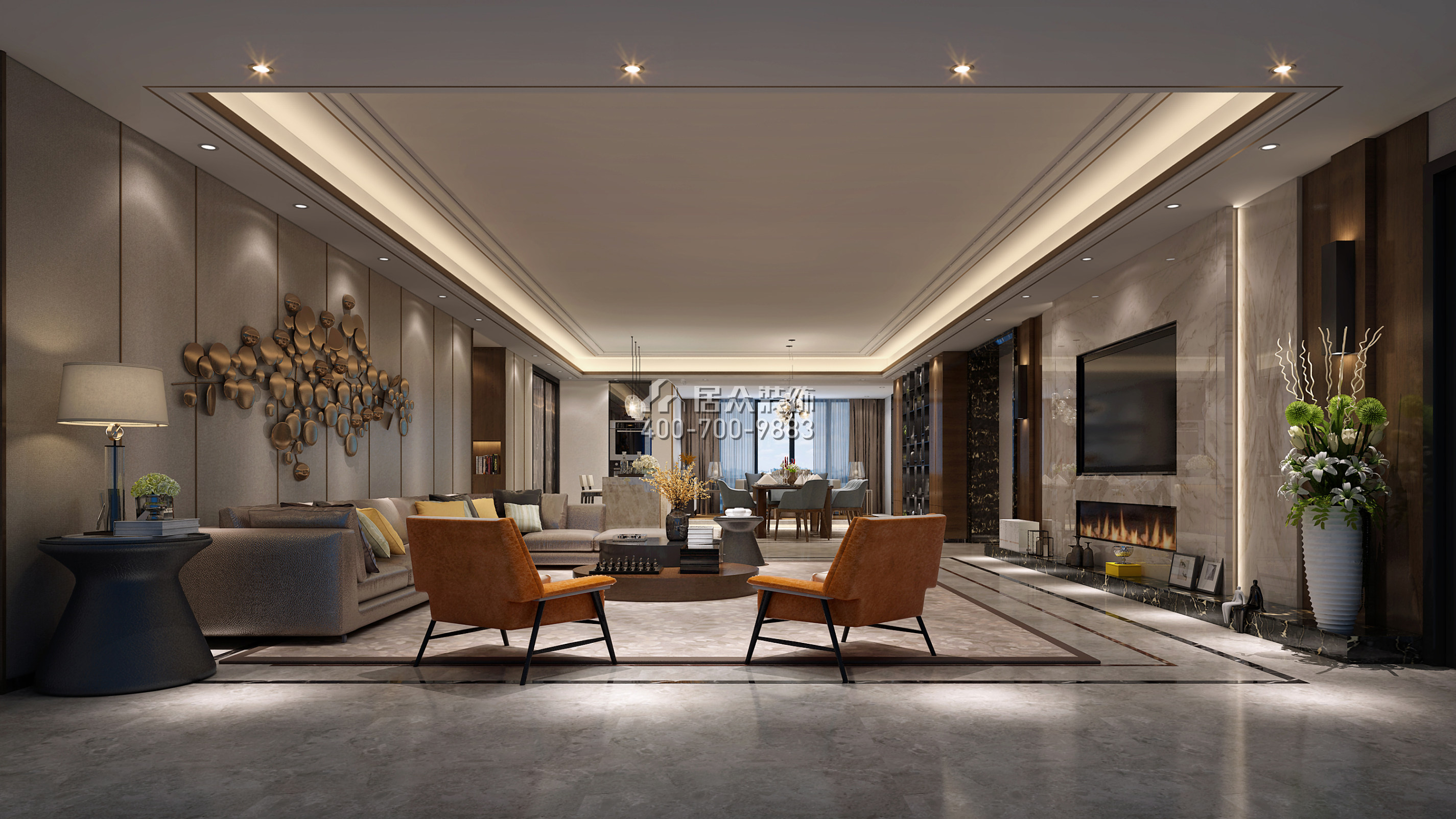 纯水岸十五期260平方米现代简约风格平层户型客厅装修效果图