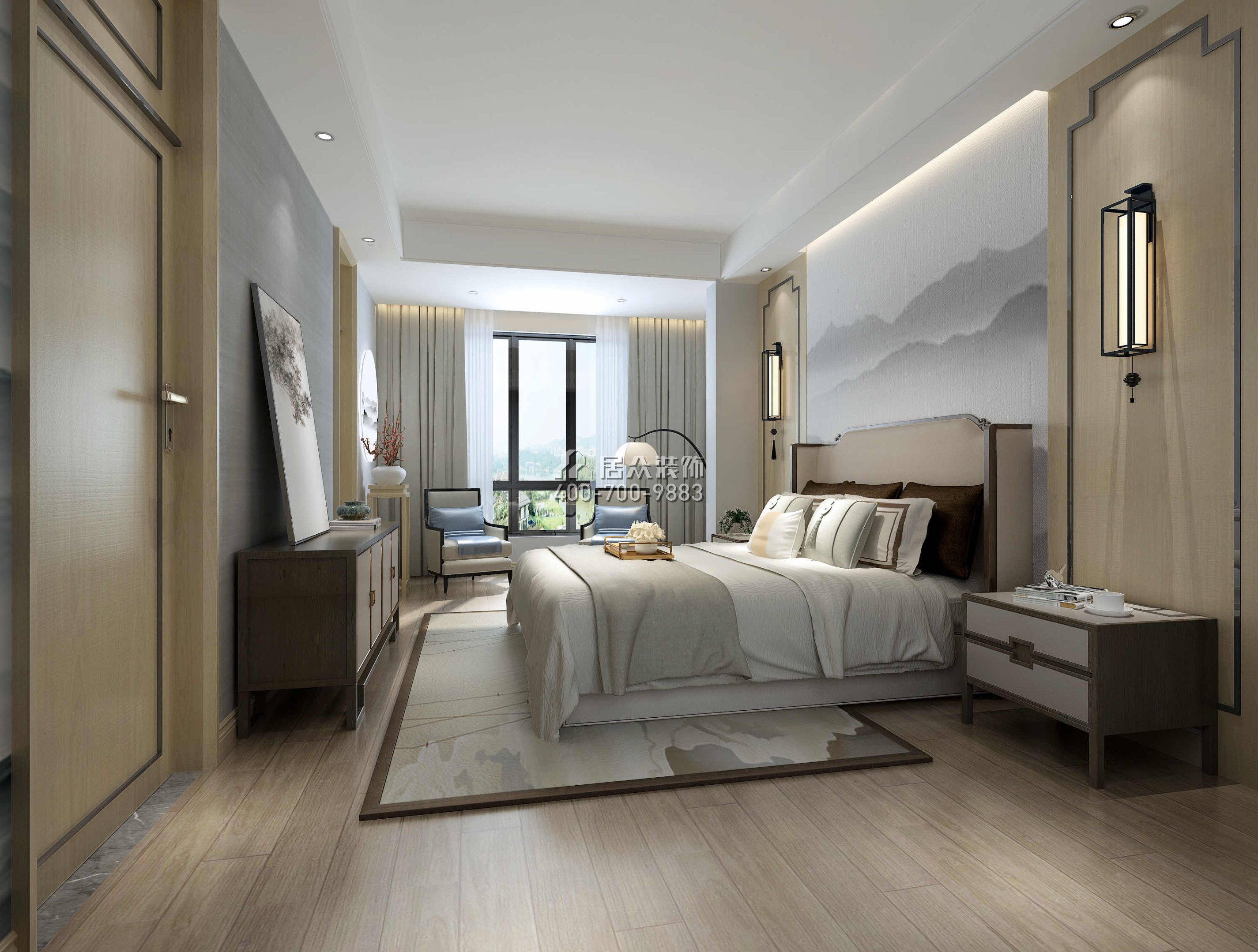 新光天地250平方米中式风格别墅户型卧室装修效果图