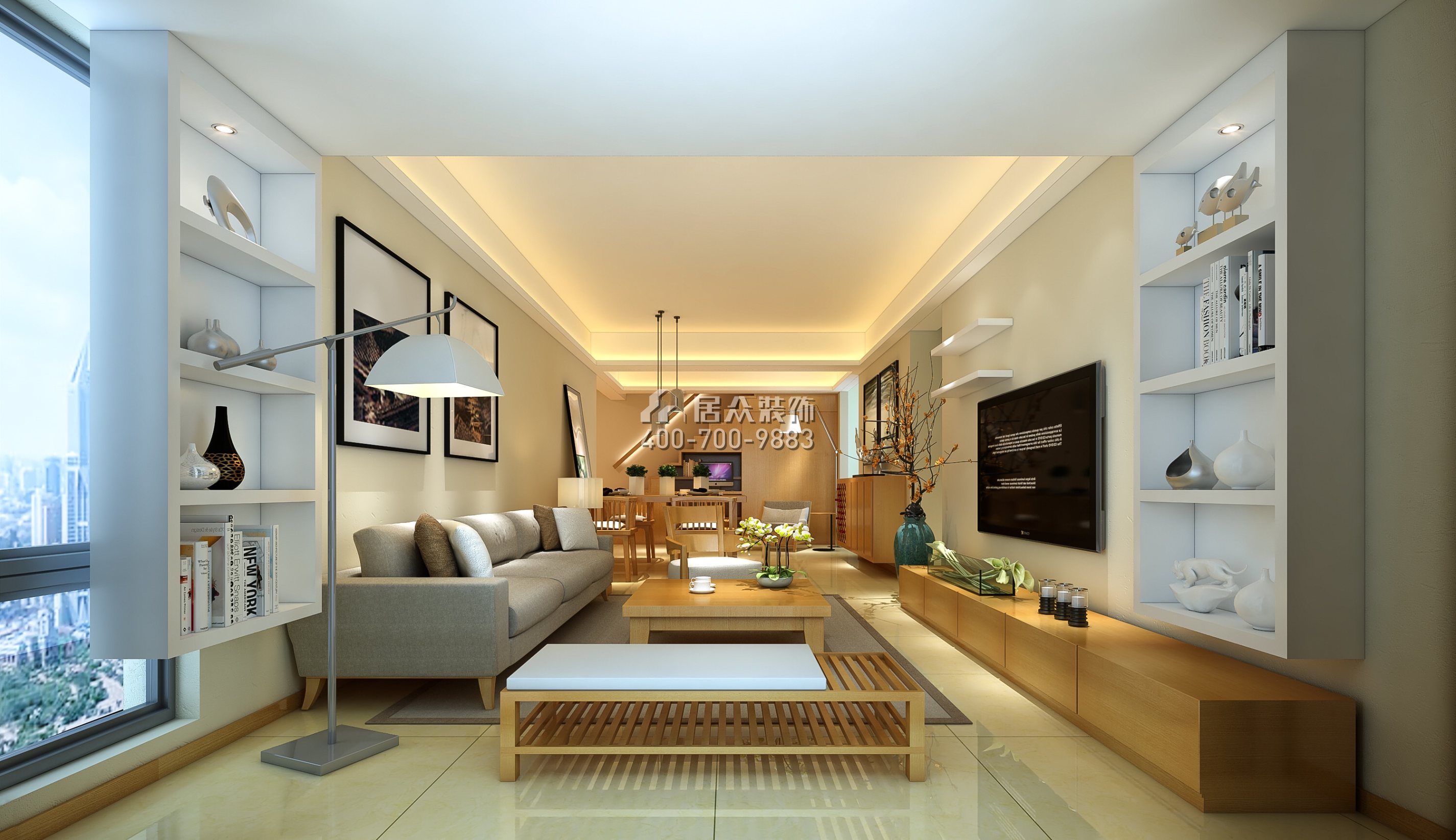 槟城西岸77平方米现代简约风格复式户型客厅装修效果图