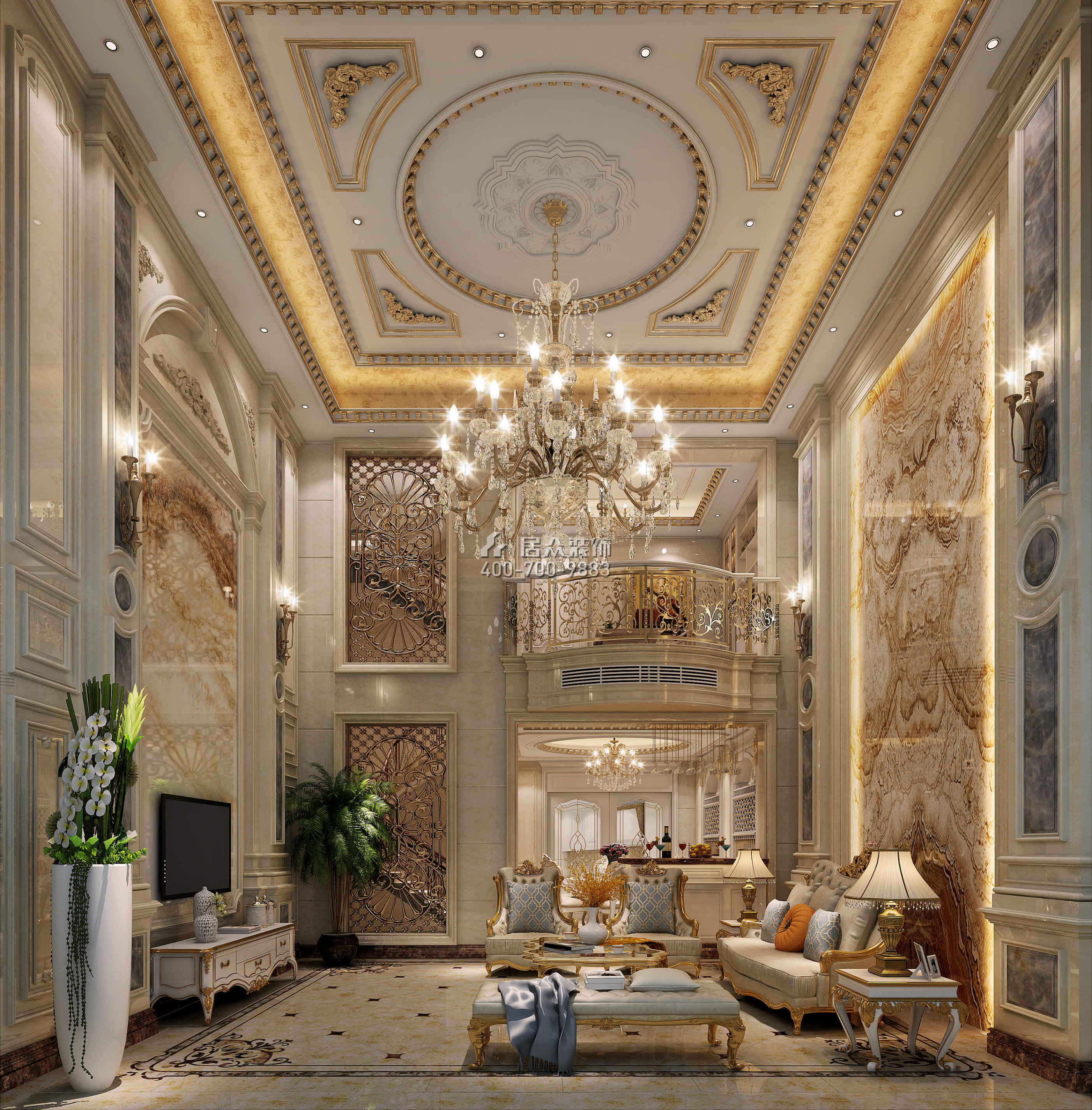 錦繡豪庭380平方米歐式風格別墅戶型客廳裝修效果圖