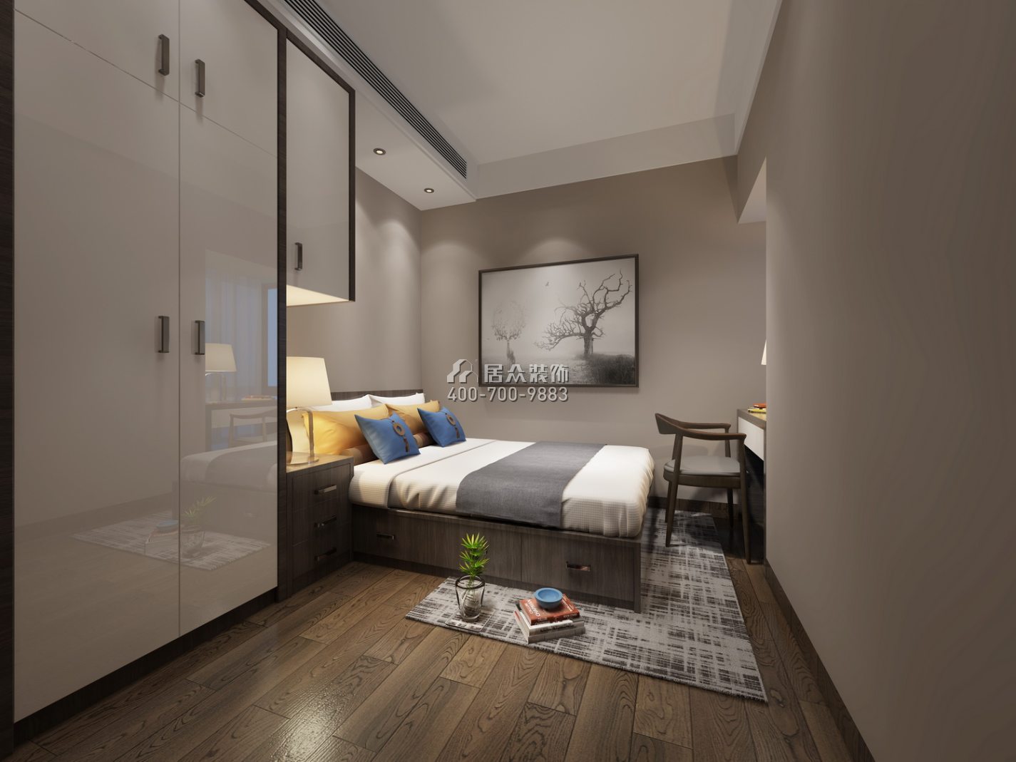 笔架山公馆89平方米现代简约风格平层户型卧室装修效果图
