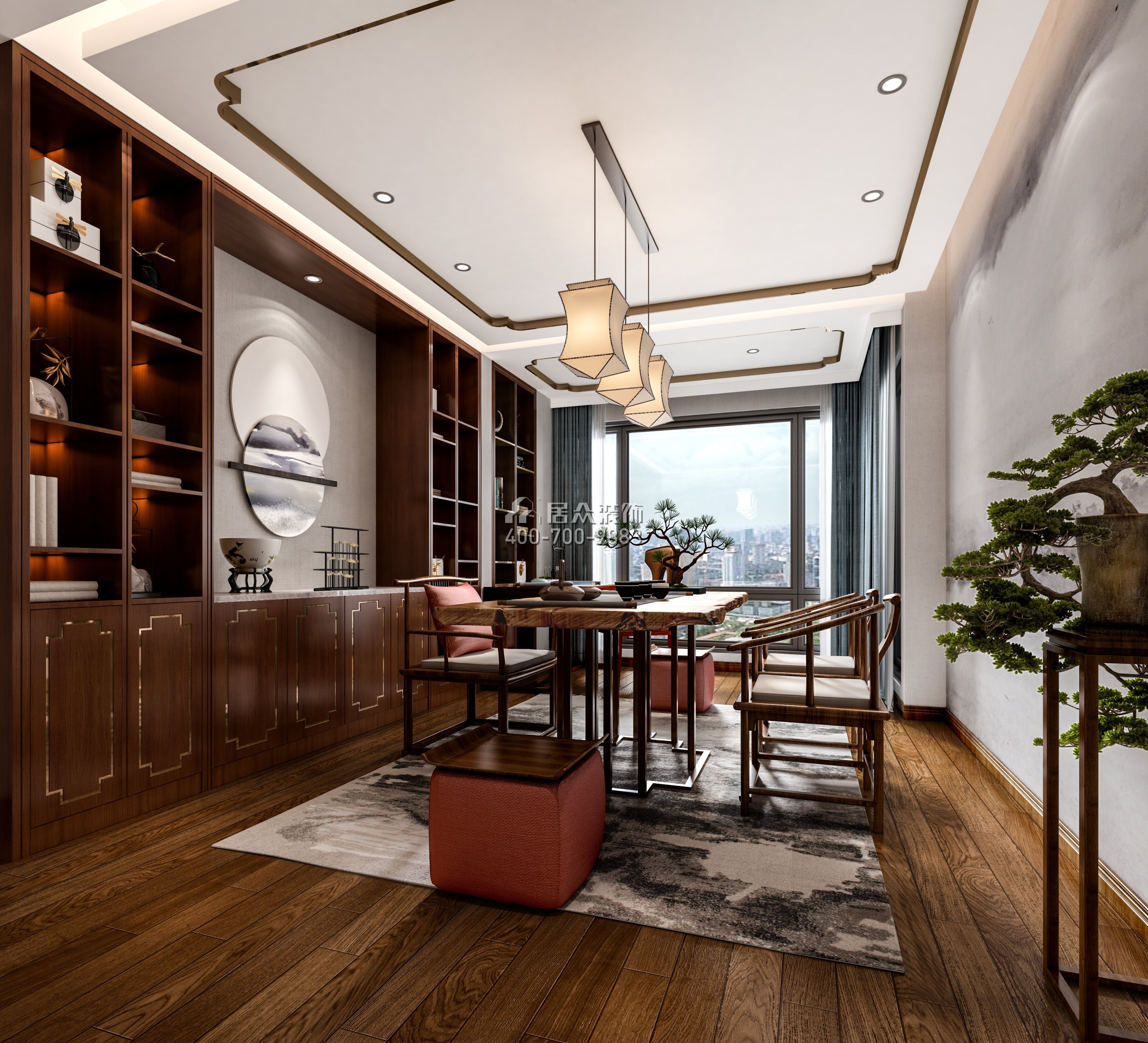 南头大厦268平方米中式风格复式户型茶室装修效果图