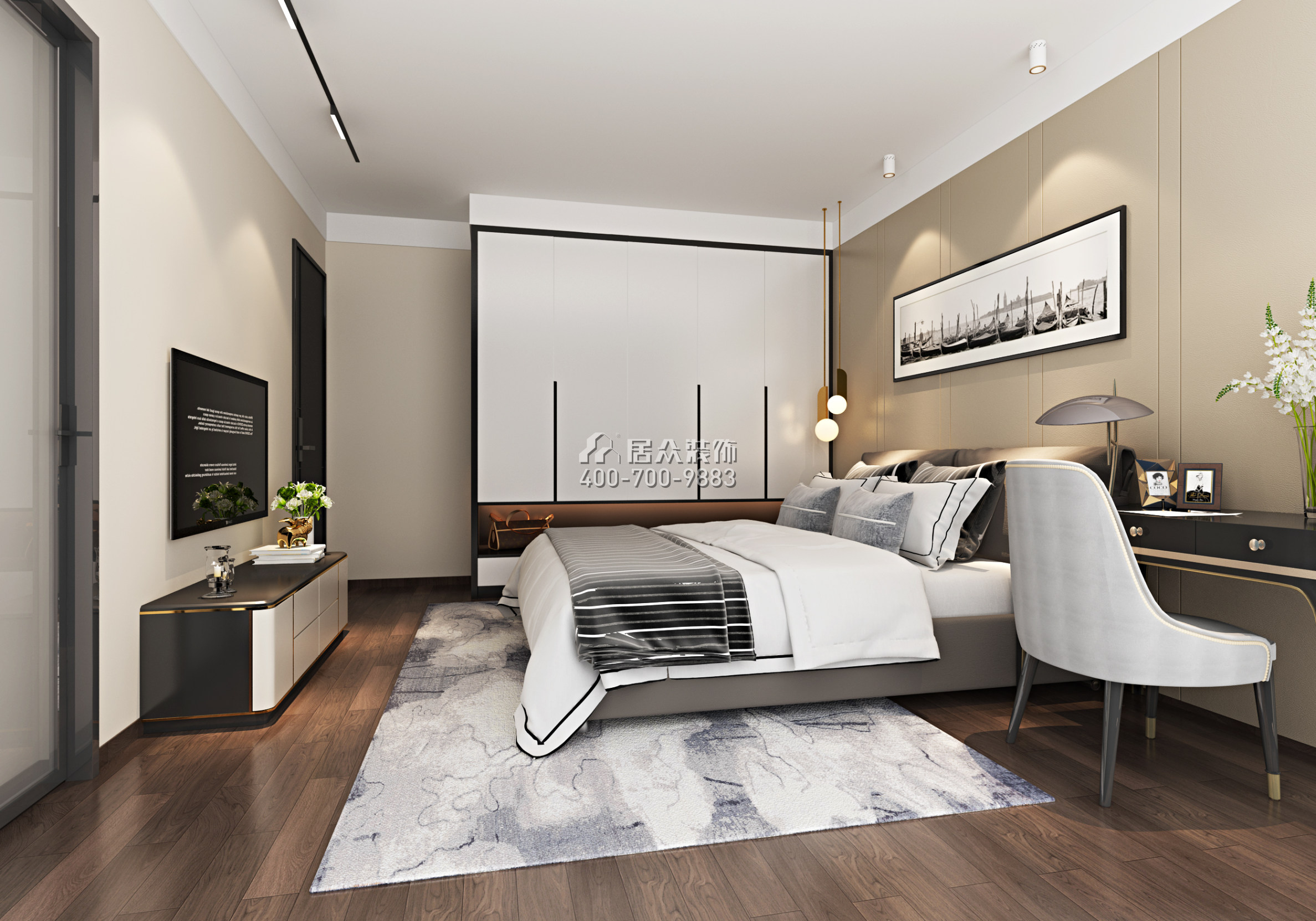 丽景城137平方米现代简约风格复式户型卧室装修效果图