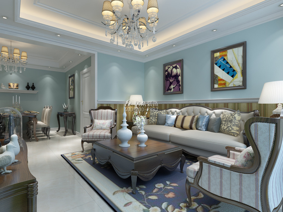 金色海伦87平方米美式风格平层户型客厅装修效果图