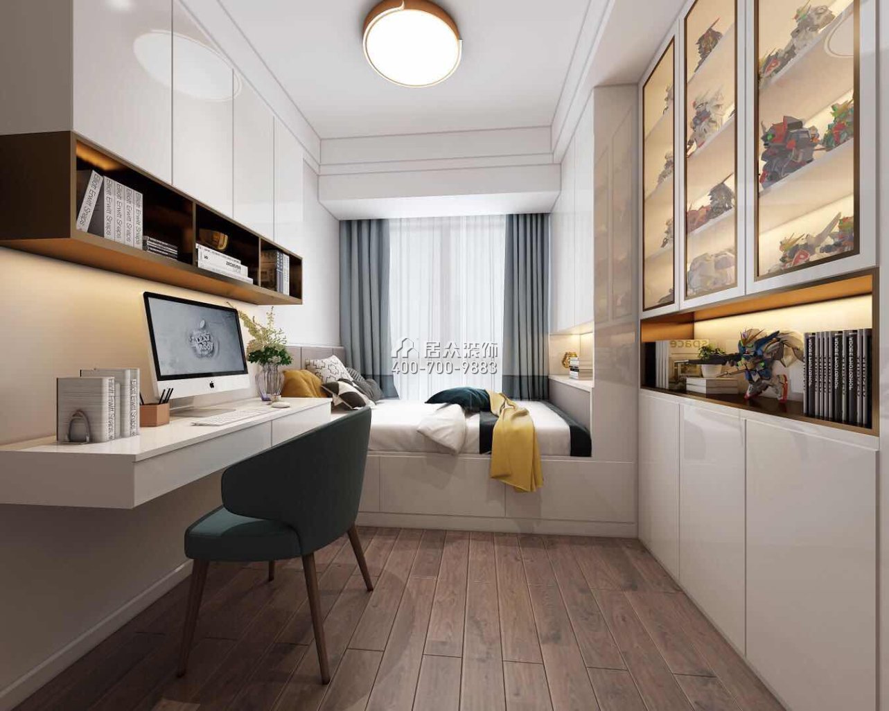 阳光粤海155平方米现代简约风格平层户型卧室书房一体装修效果图