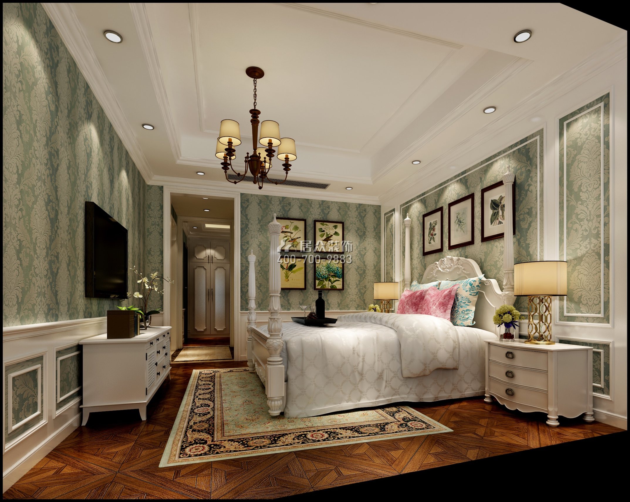 远洋城500平方米美式风格别墅户型卧室装修效果图