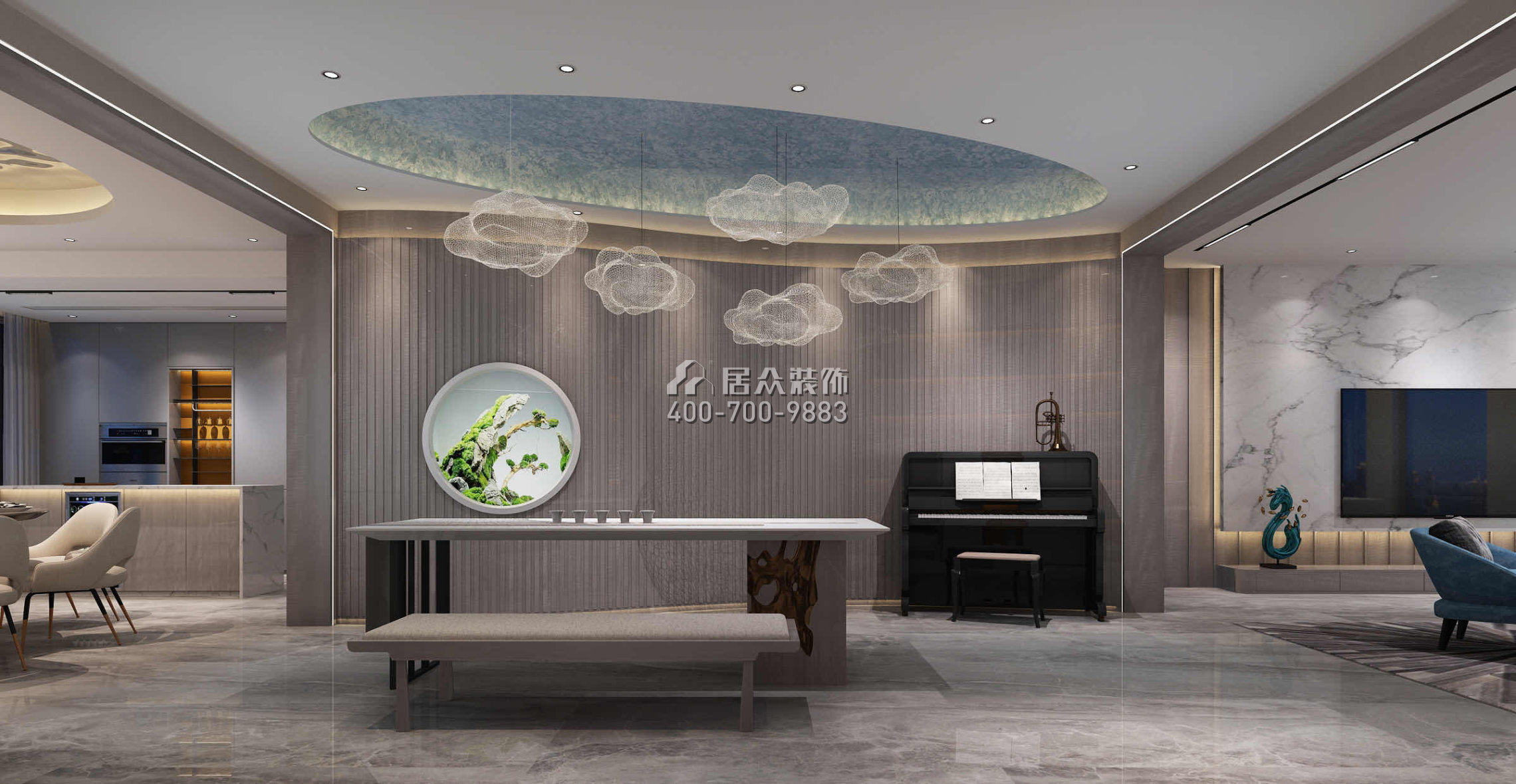 中铁元湾380平方米现代简约风格平层户型茶室装修效果图