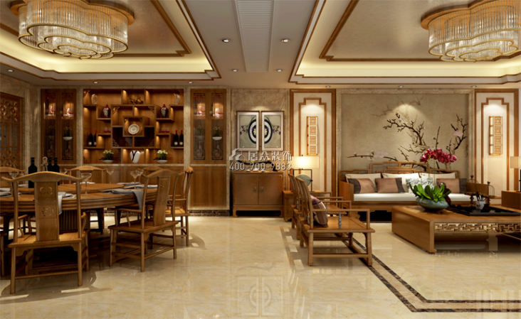 维港半岛240平方米中式风格平层户型餐厅装修效果图