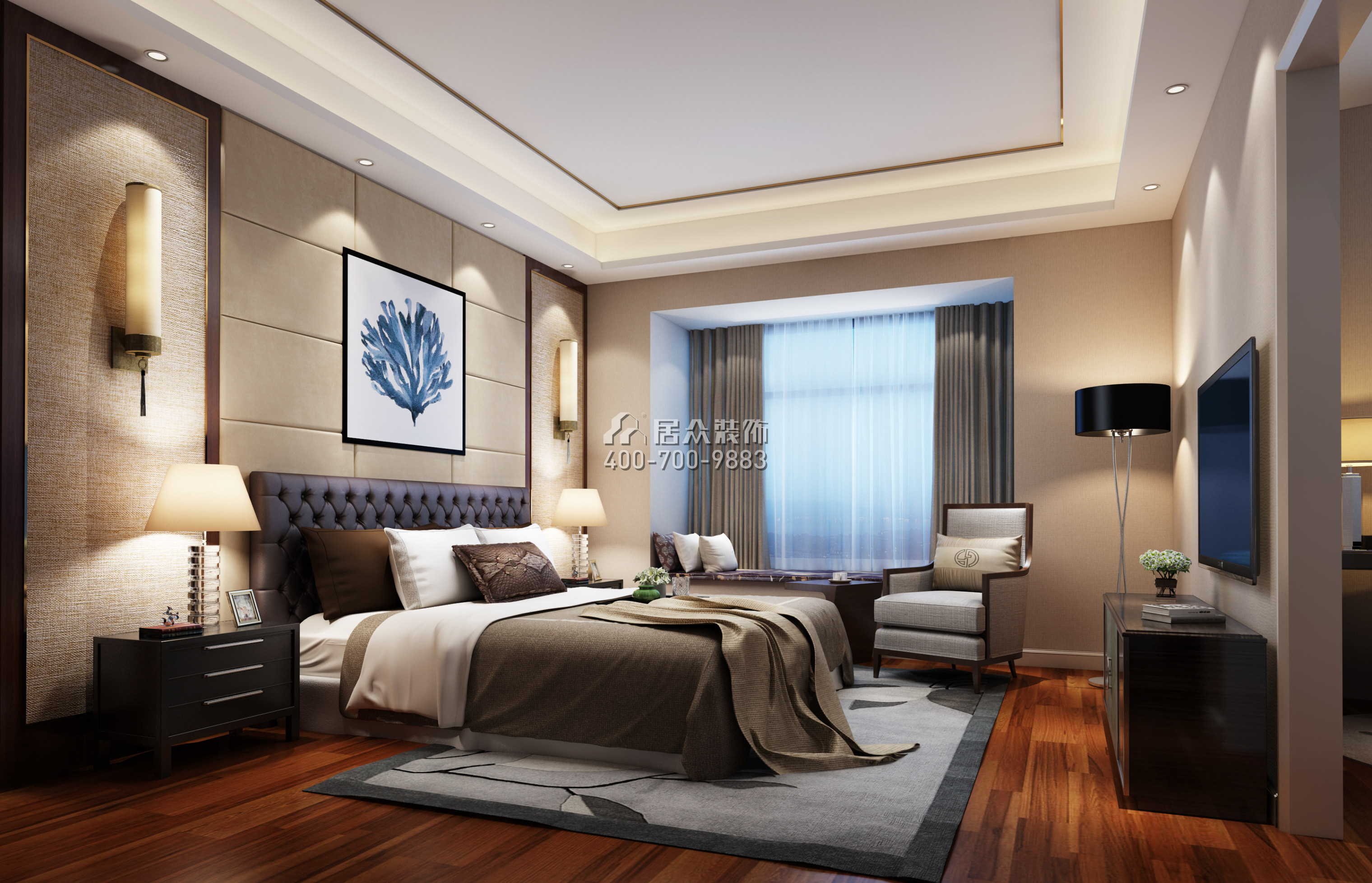 蔚蓝海岸三期120平方米中式风格平层户型卧室装修效果图