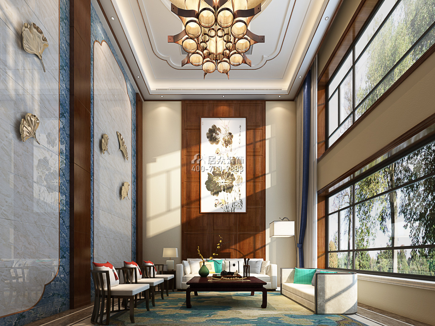 寶峰欣城1000平方米中式風格別墅戶型客廳裝修效果圖