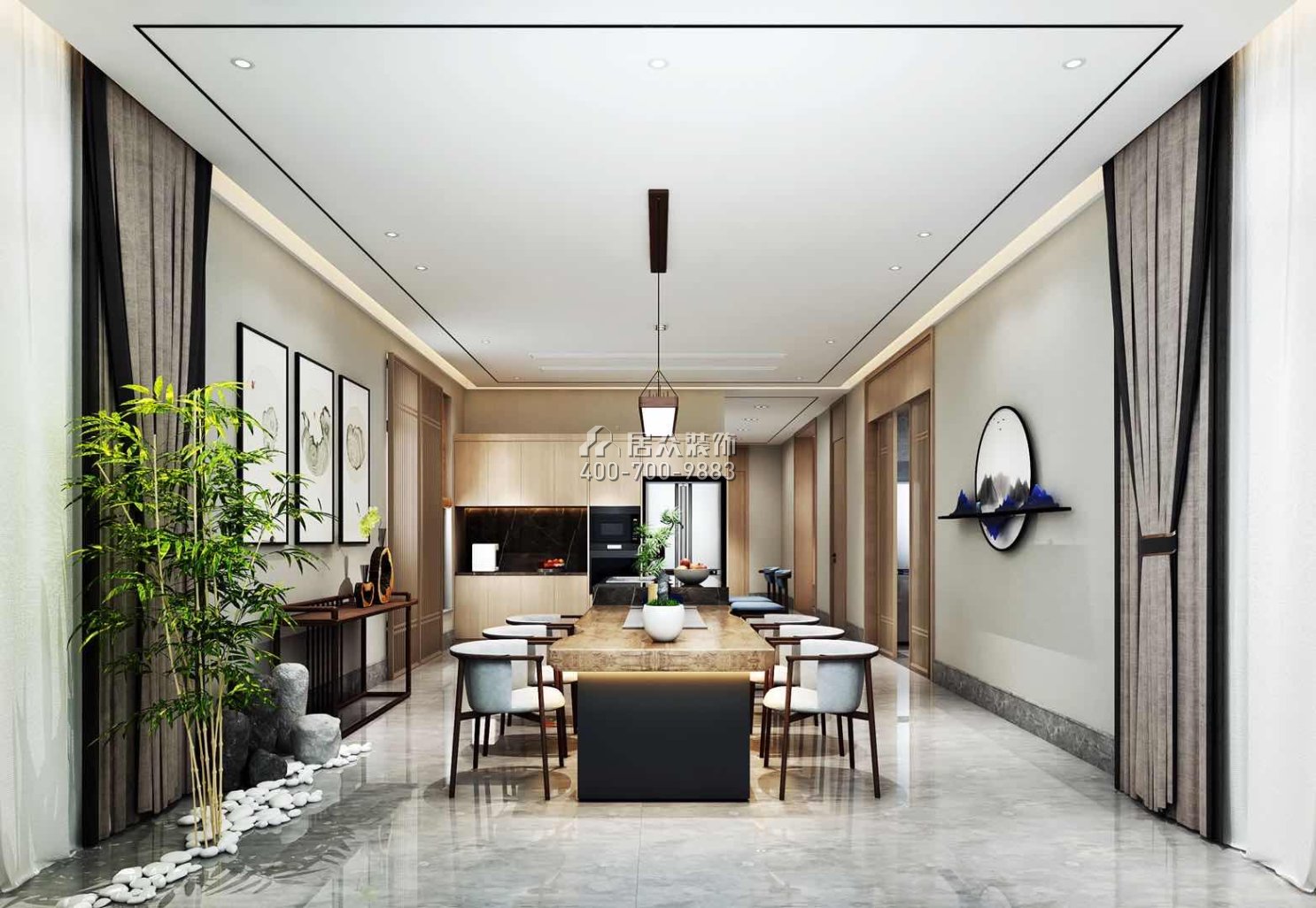 九洲保利天河620平方米中式风格别墅户型餐厅装修效果图