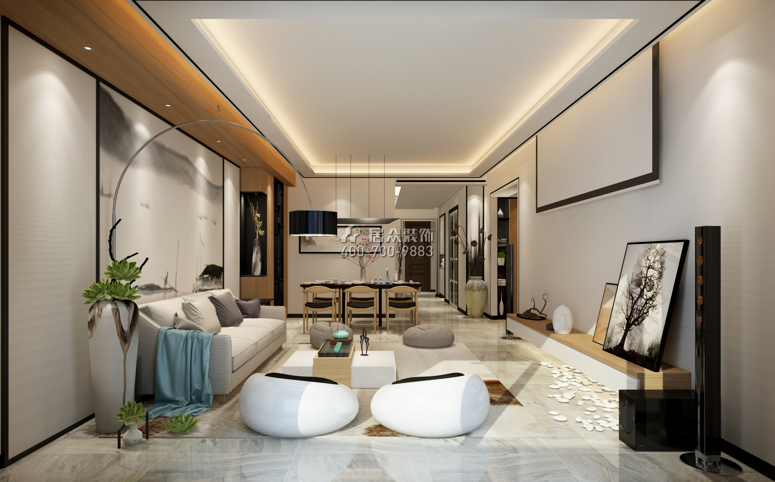 大康福盈门128平方米中式风格平层户型客厅装修效果图