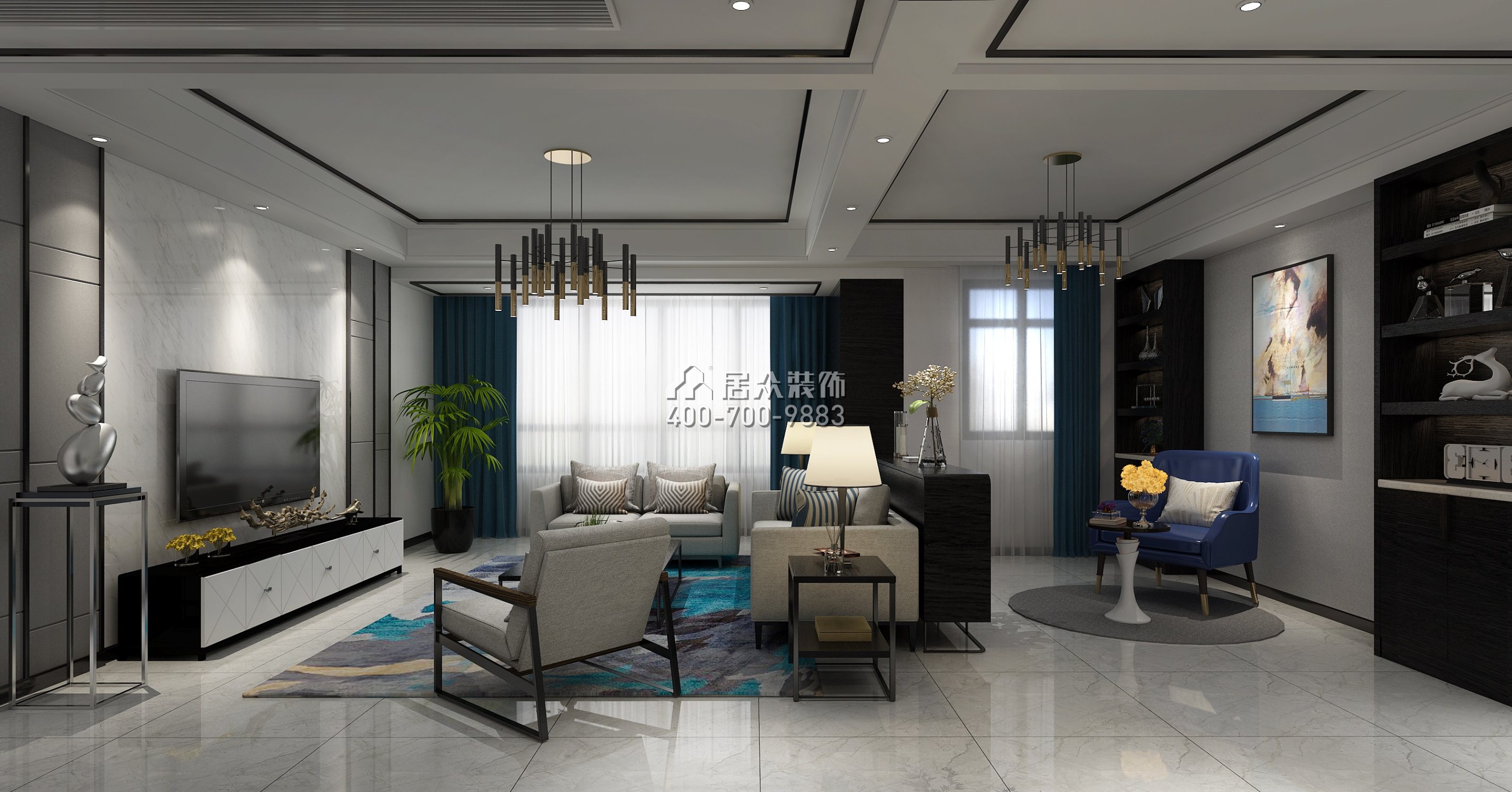 紫御华庭130平方米现代简约风格平层户型客厅装修效果图