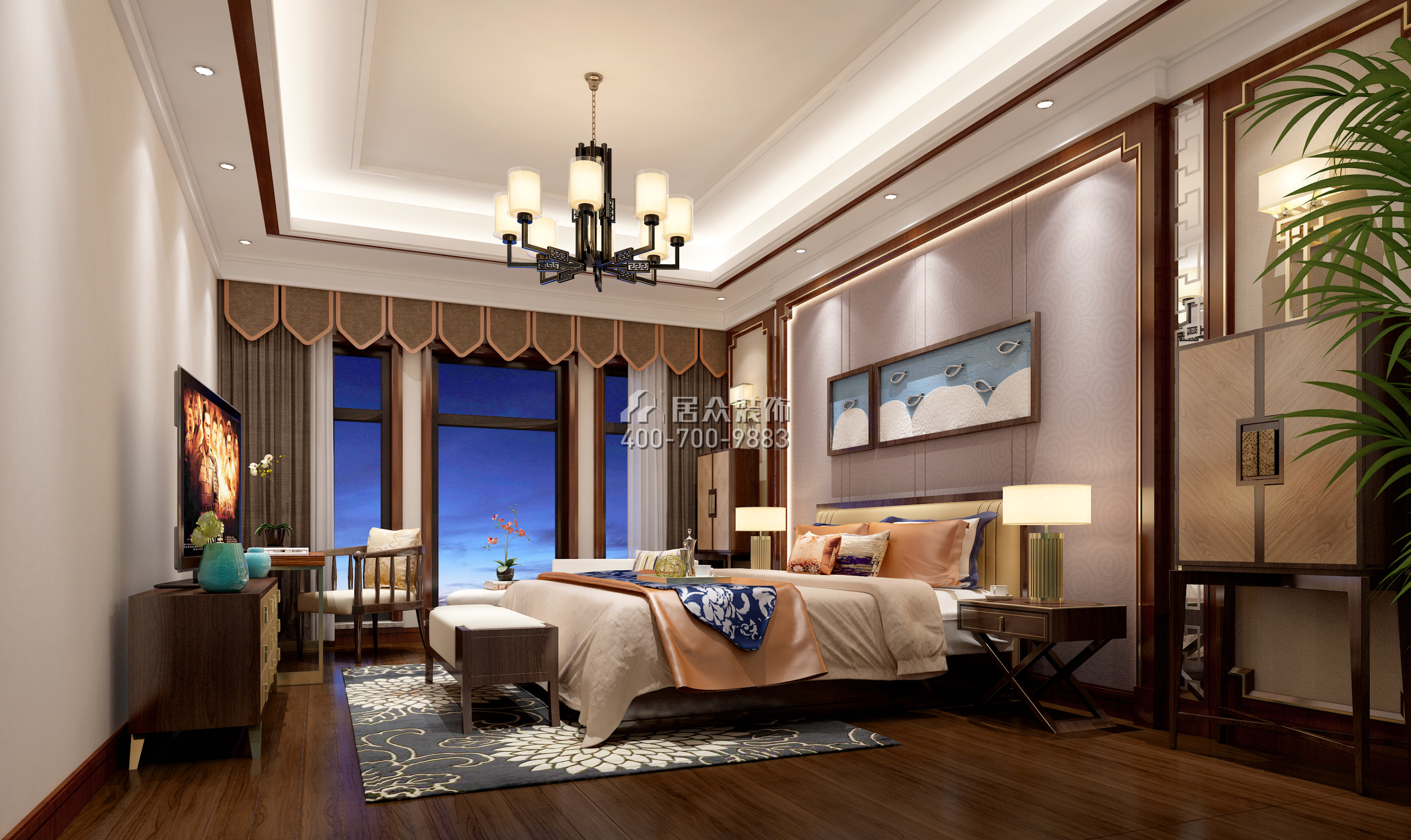 达美溪湖湾700平方米中式风格别墅户型卧室装修效果图
