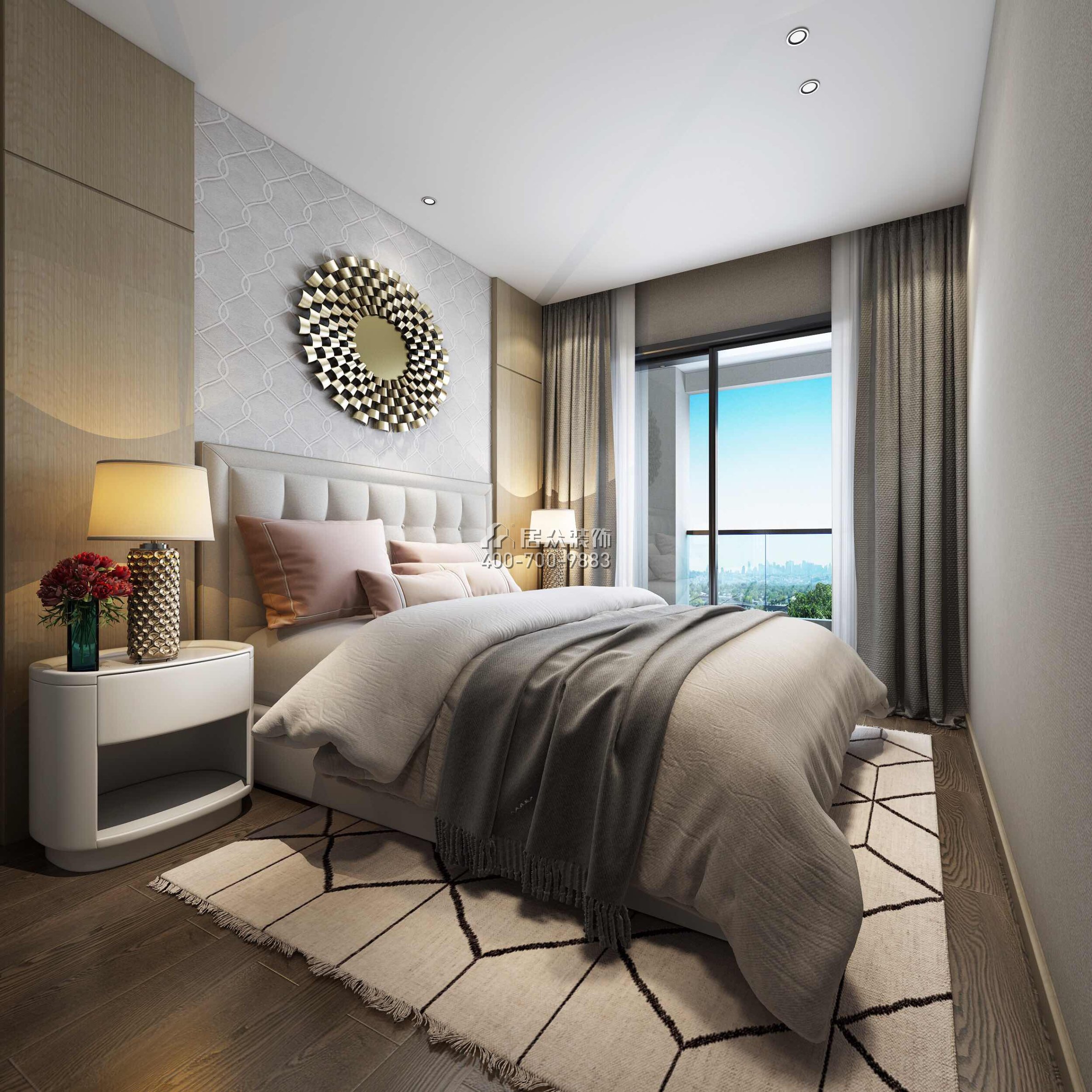 银湖蓝山230平方米现代简约风格平层户型卧室装修效果图