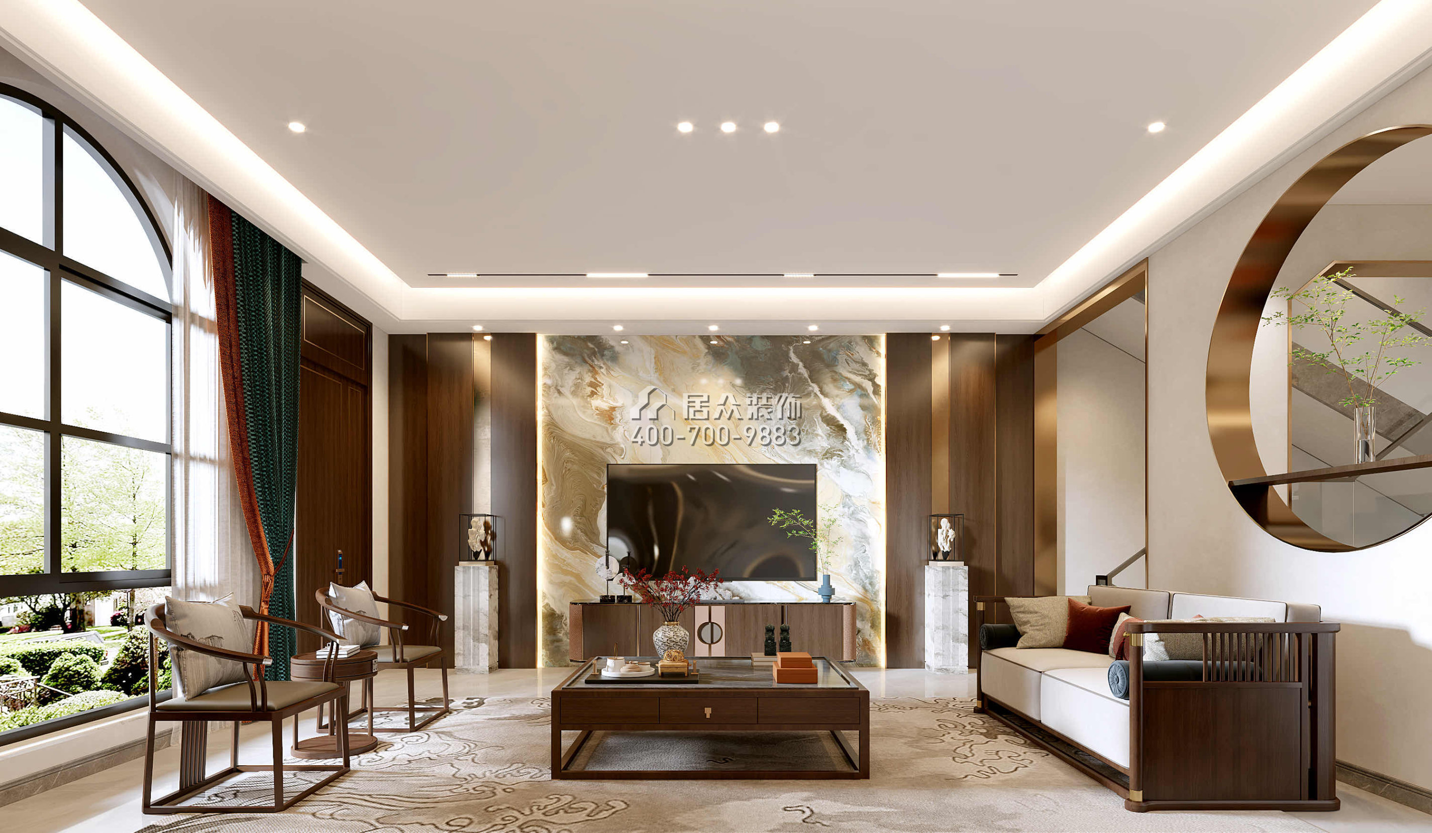 觀嶺高爾夫豪庭430平方米中式風格別墅戶型客廳裝修效果圖