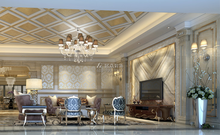 鳳凰棲330平方米新古典風格復式戶型客廳裝修效果圖
