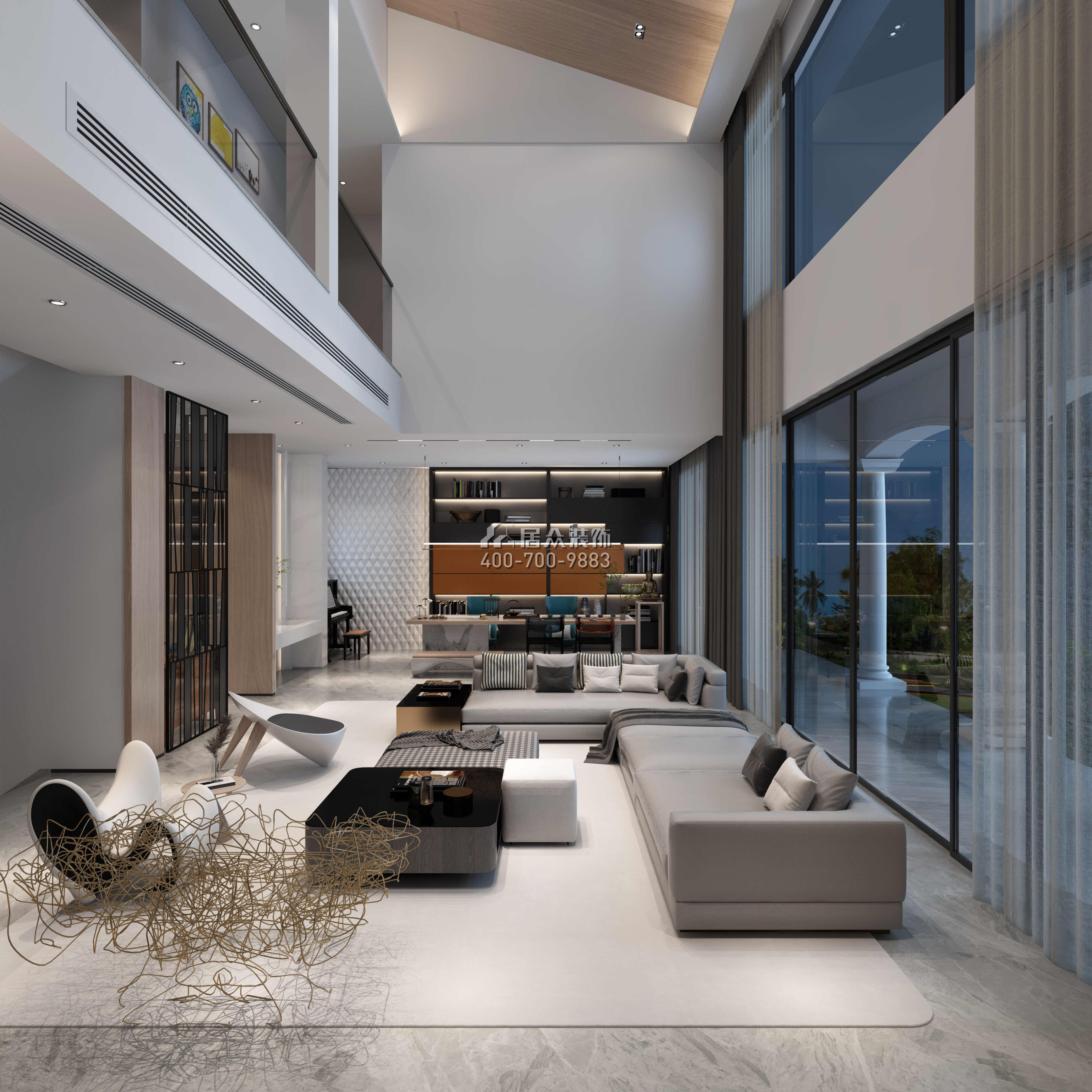 翠湖香山480平方米現代簡約風格別墅戶型客廳裝修效果圖