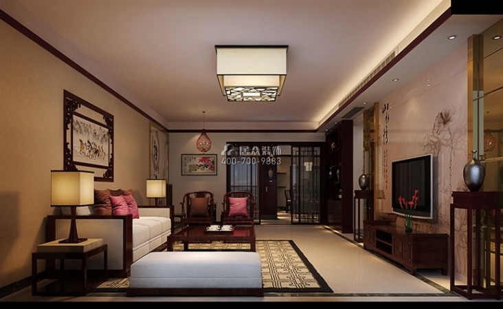 流金岁月248平方米中式风格平层户型客厅装修效果图