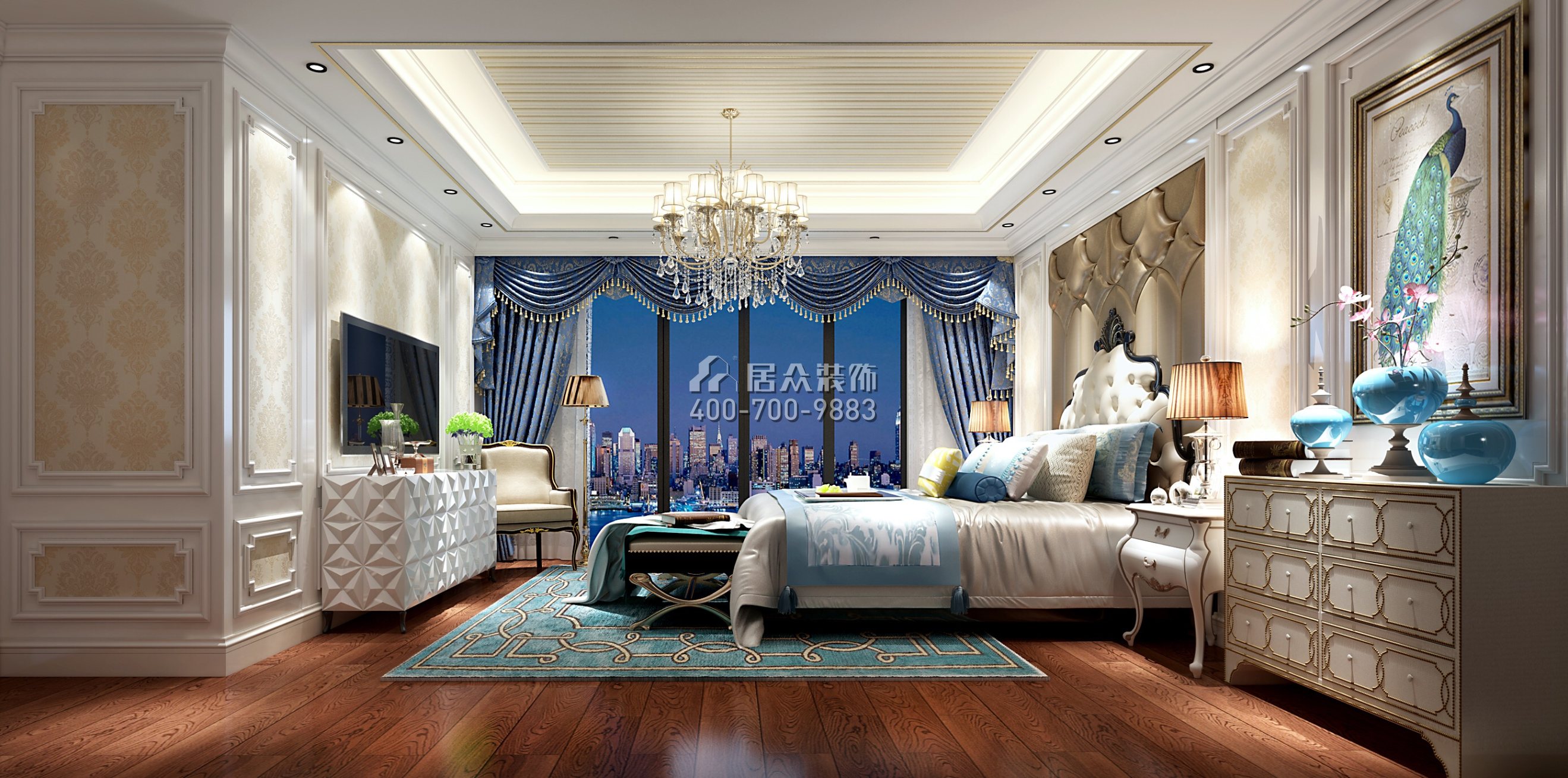 御湖峰家园260平方米欧式风格平层户型卧室装修效果图