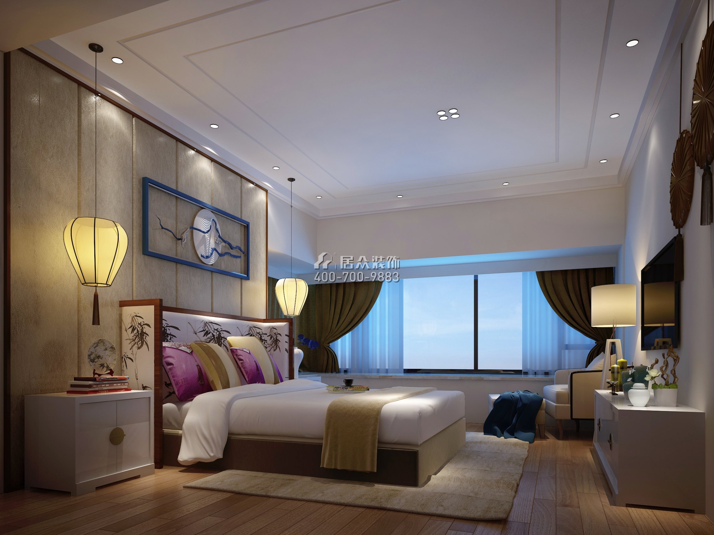 220平方米中式风格复式户型卧室装修效果图