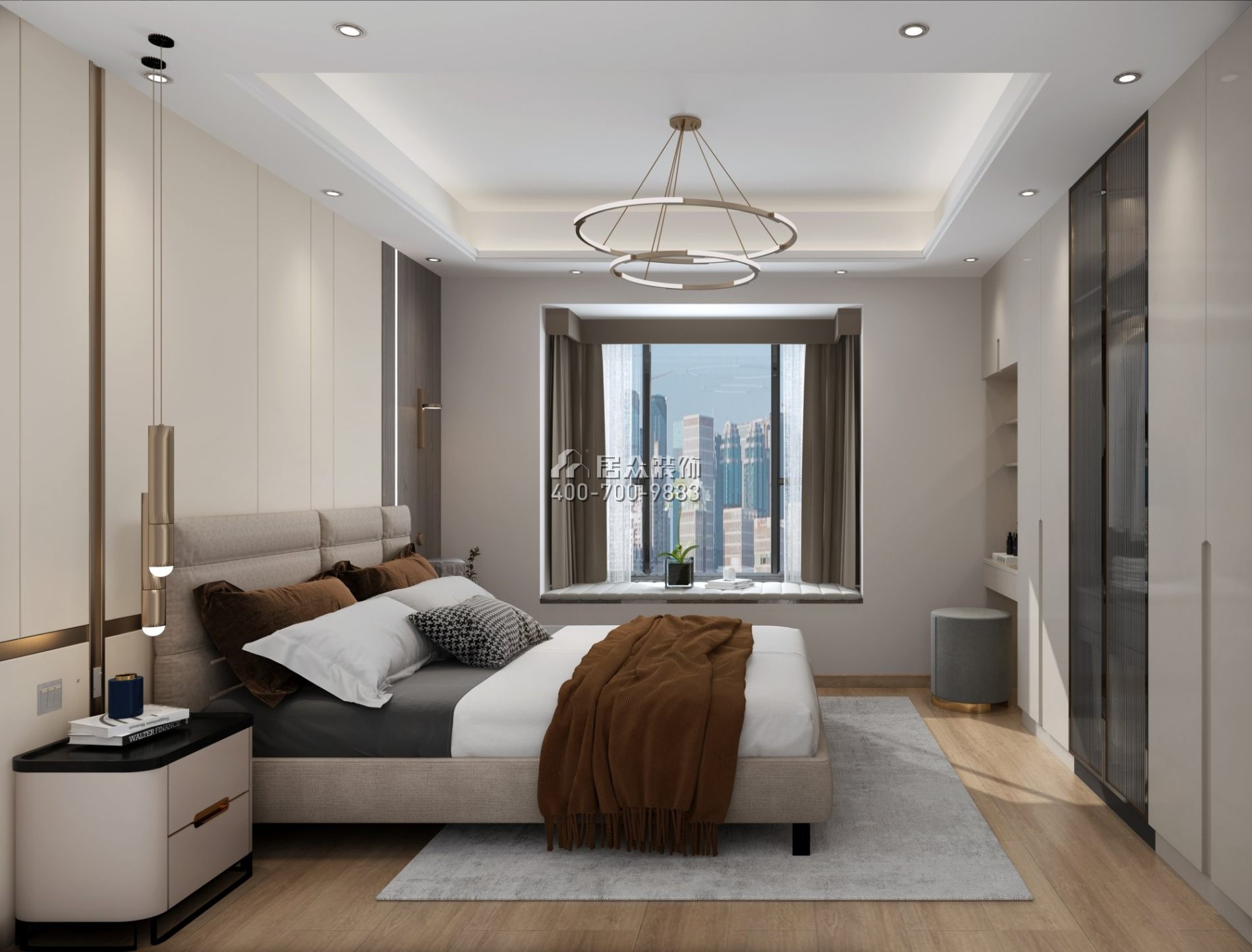 丽晶国际121平方米现代简约风格平层户型卧室装修效果图