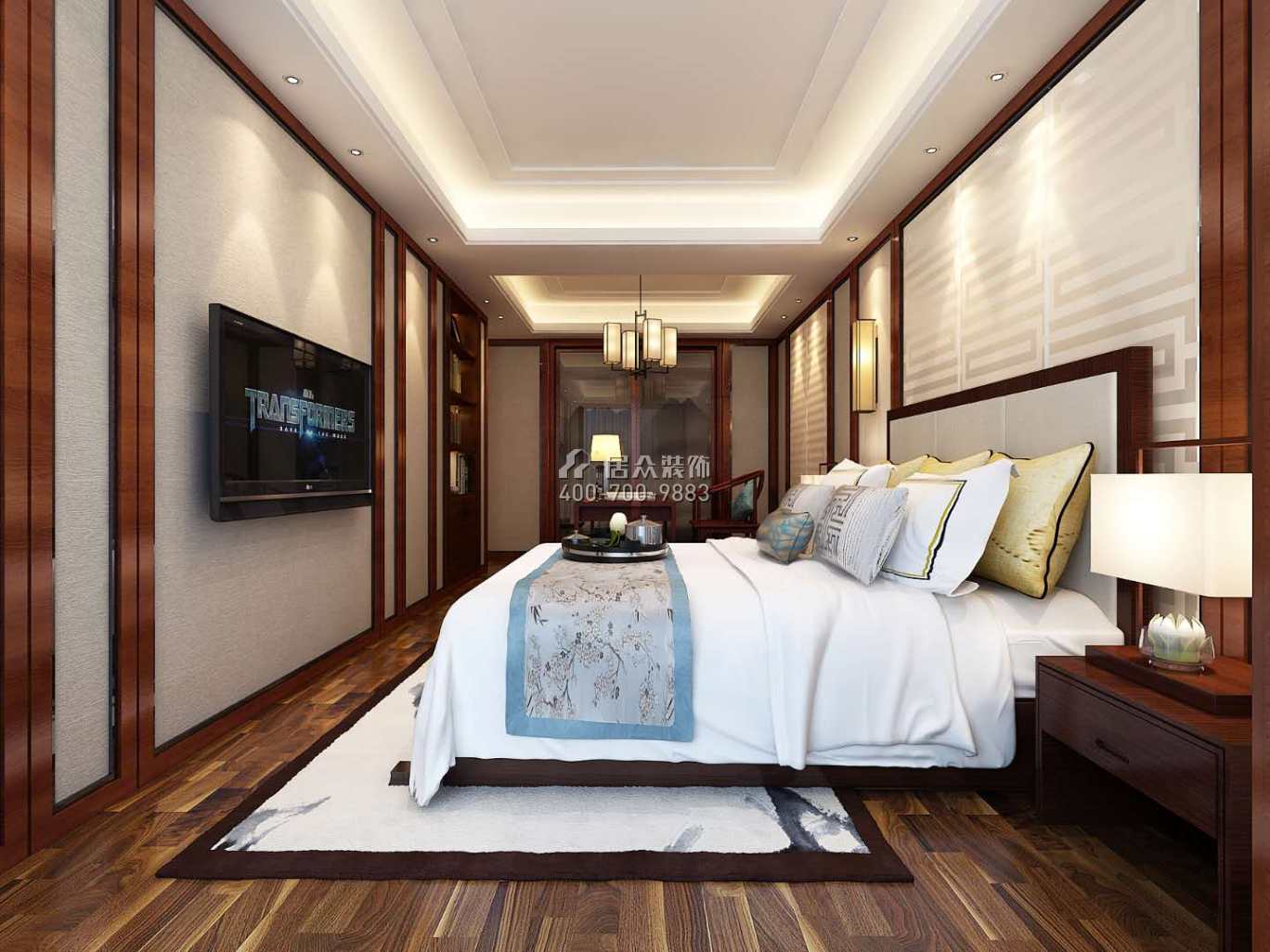 水榭花城中城美域236平方米中式风格复式户型卧室装修效果图