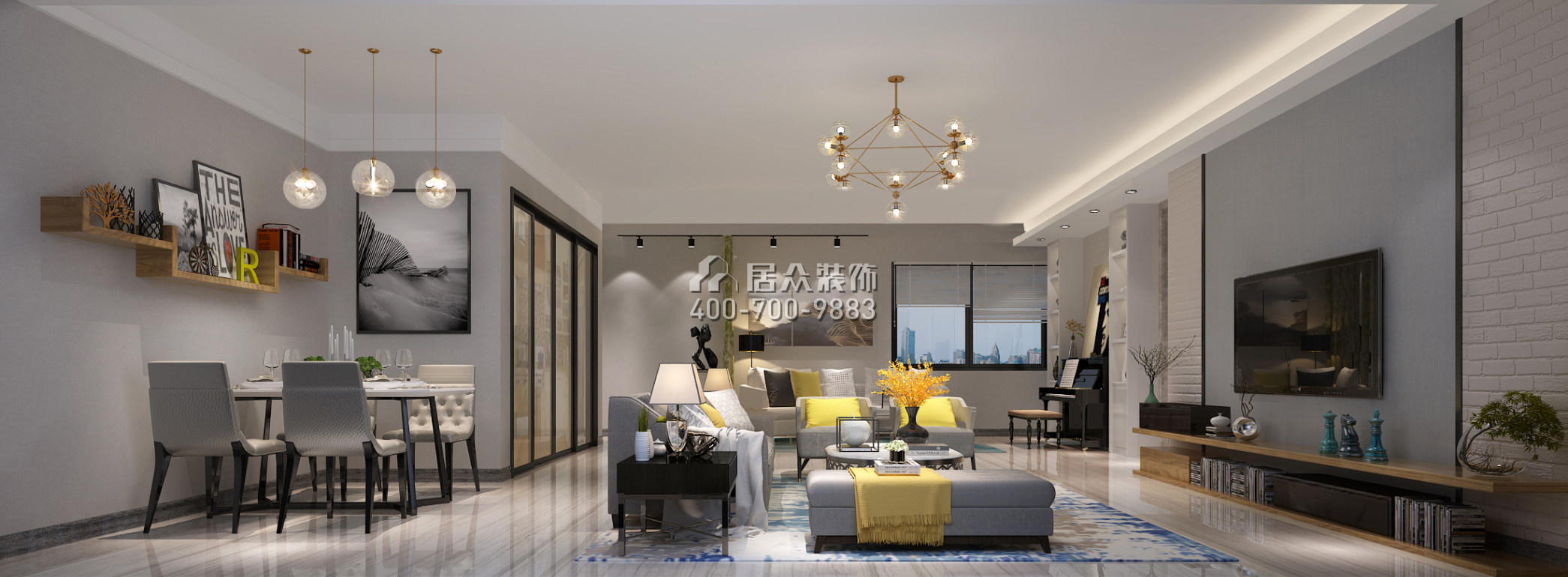天悅灣140平方米現代簡約風格平層戶型客廳裝修效果圖