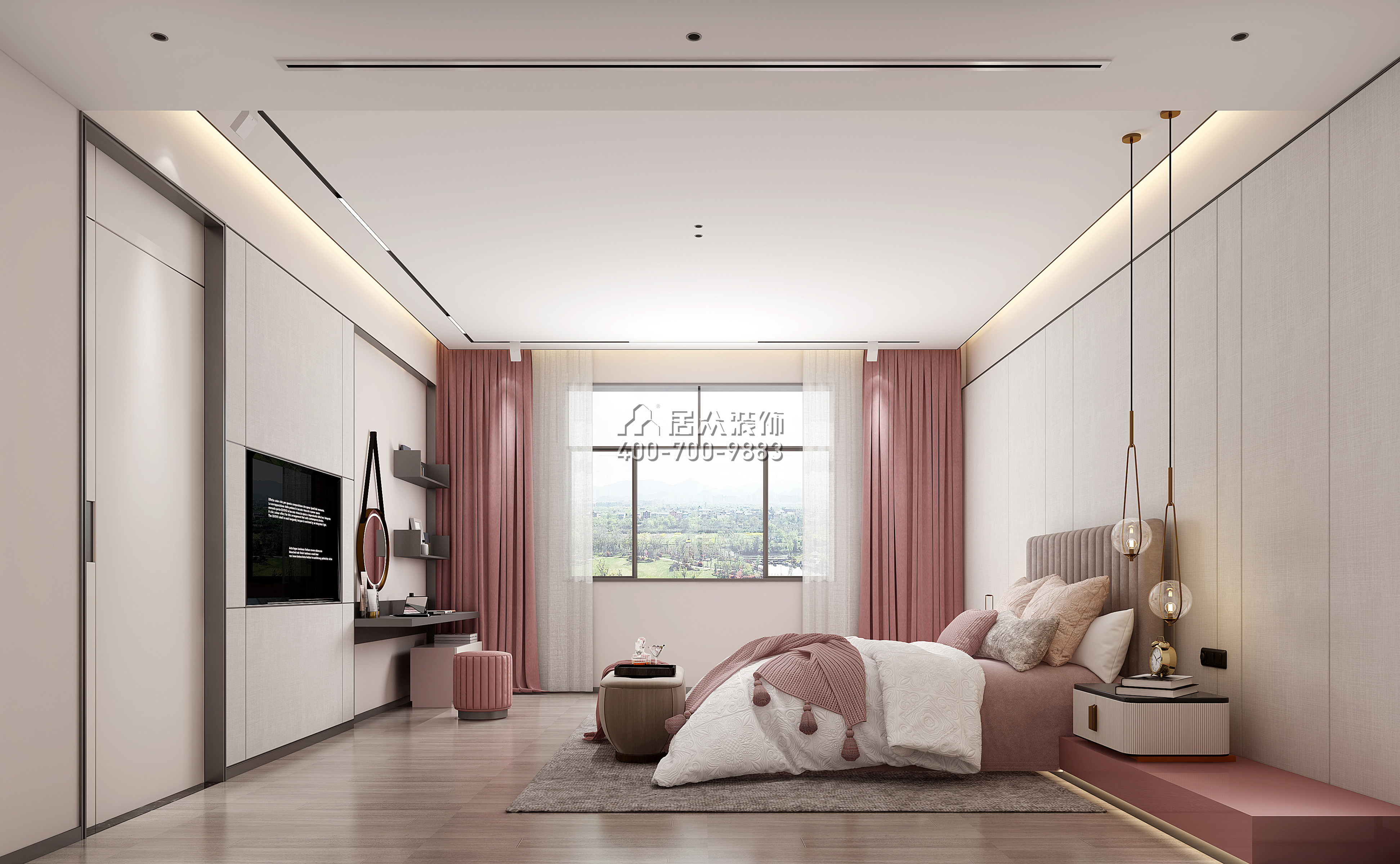 匯景御海藍岸900平方米現代簡約風格別墅戶型臥室裝修效果圖