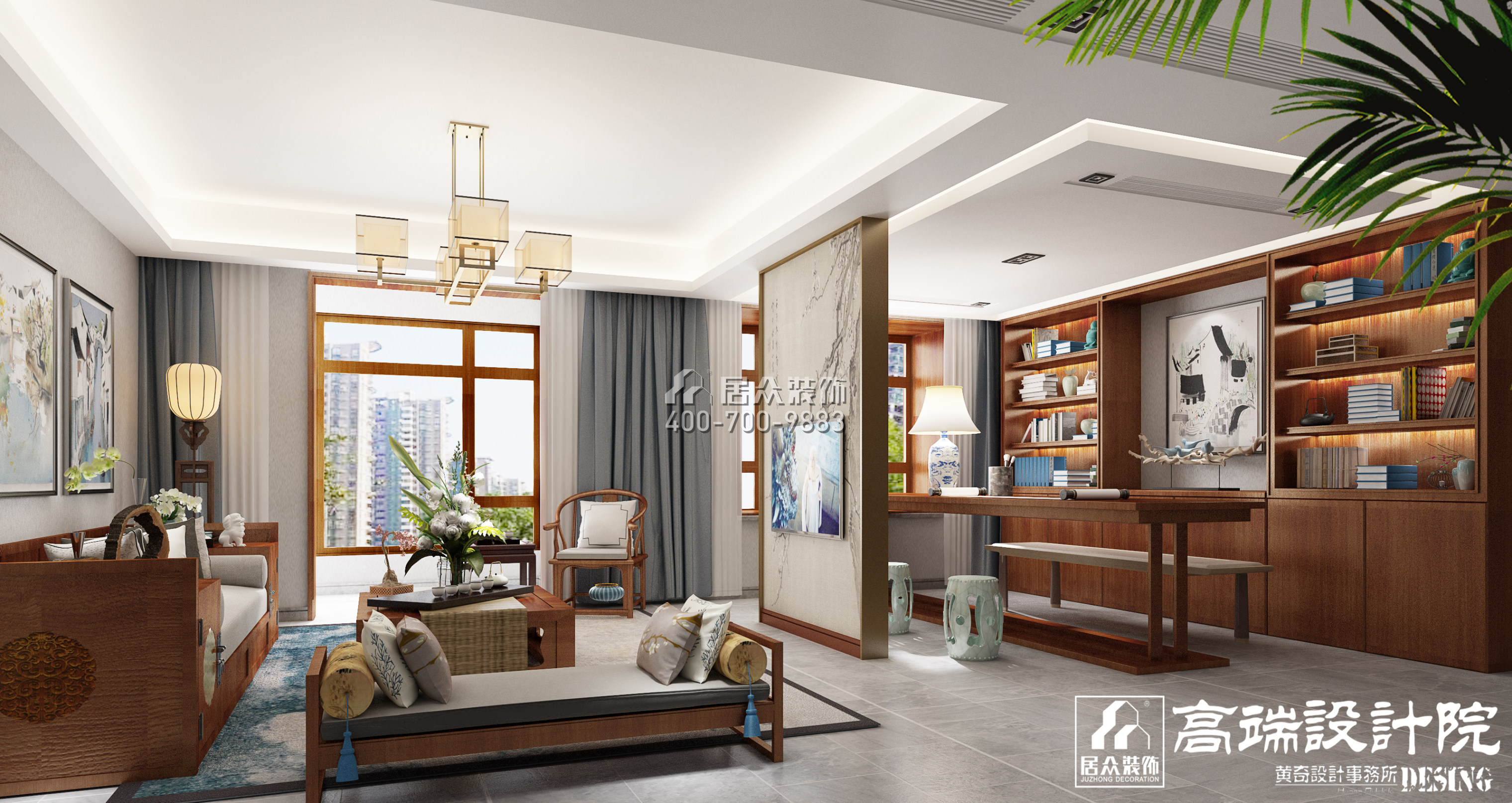 湘江世纪城160平方米中式风格平层户型客厅装修效果图
