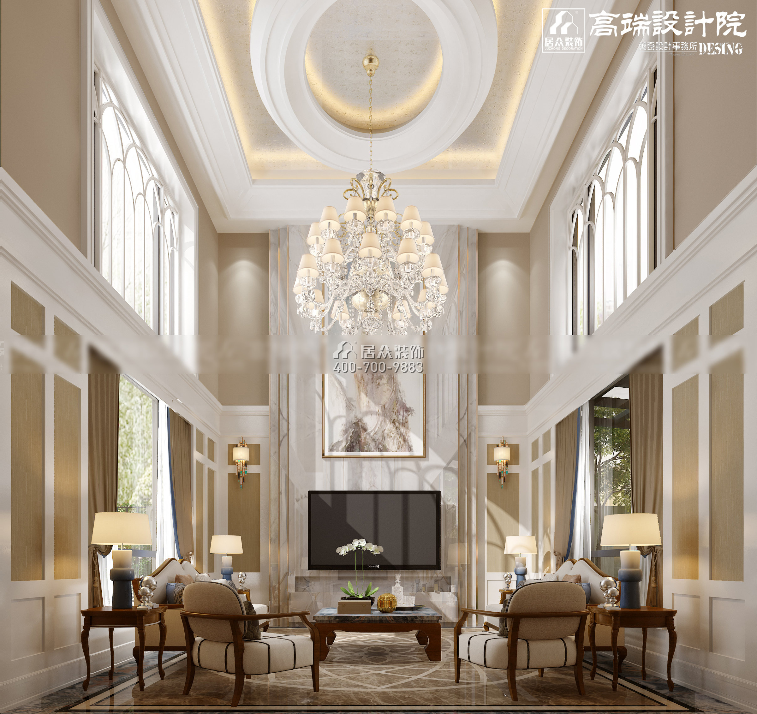 湘江一号560平方米其他风格别墅户型客厅装修效果图