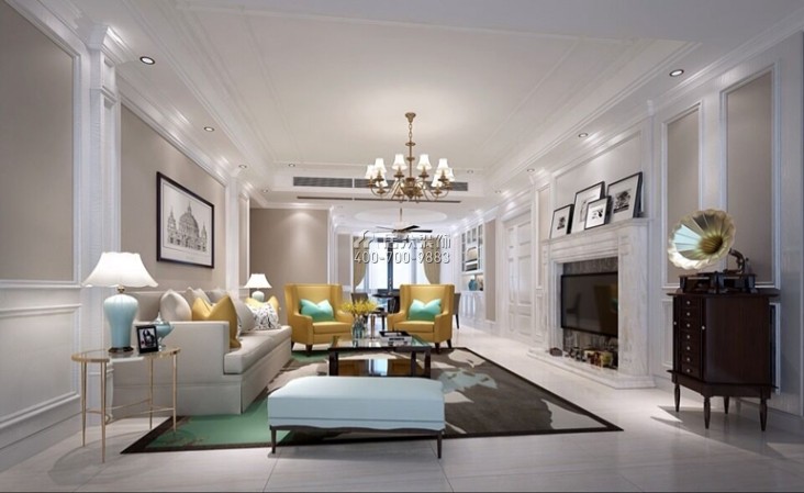 星河丹堤140平方米美式风格平层户型客厅装修效果图