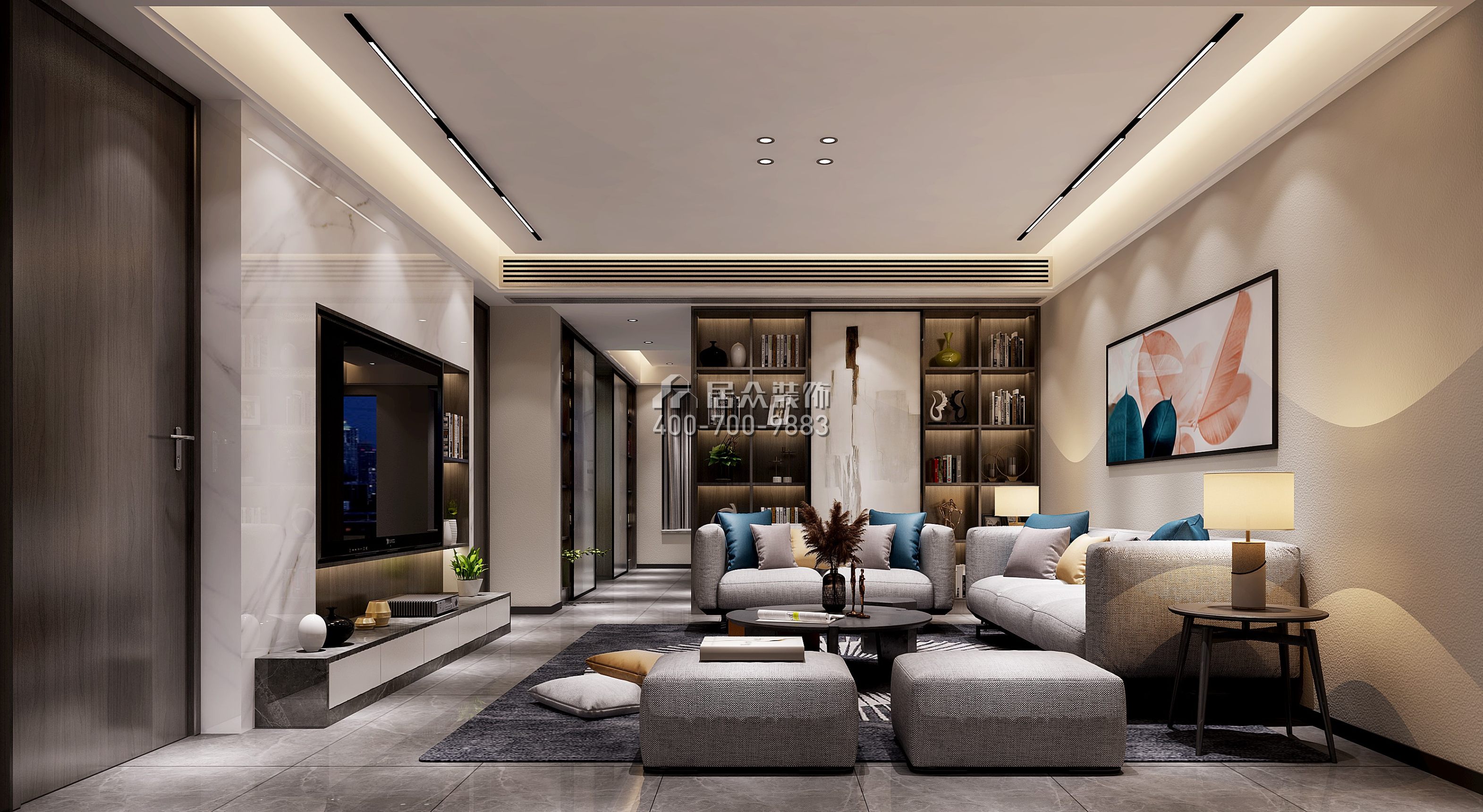 林村公寓150平方米现代简约风格复式户型客厅装修效果图
