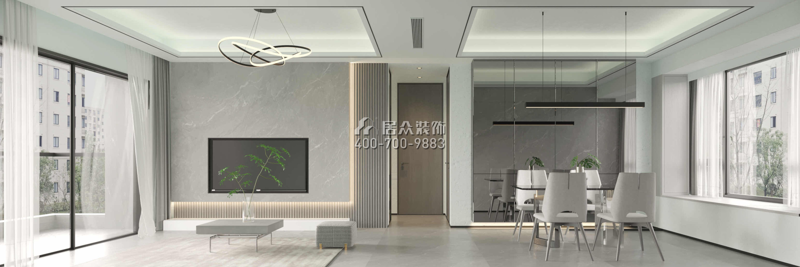 京基·御景峯110平方米现代简约风格平层户型客厅装修效果图