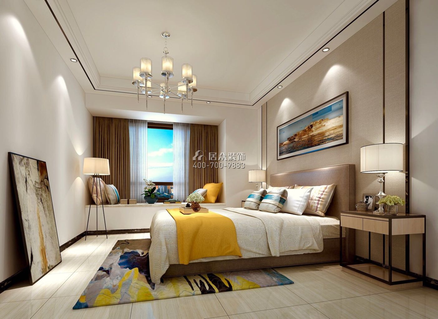 中洲天御花园二期135平方米现代简约风格平层户型卧室装修效果图