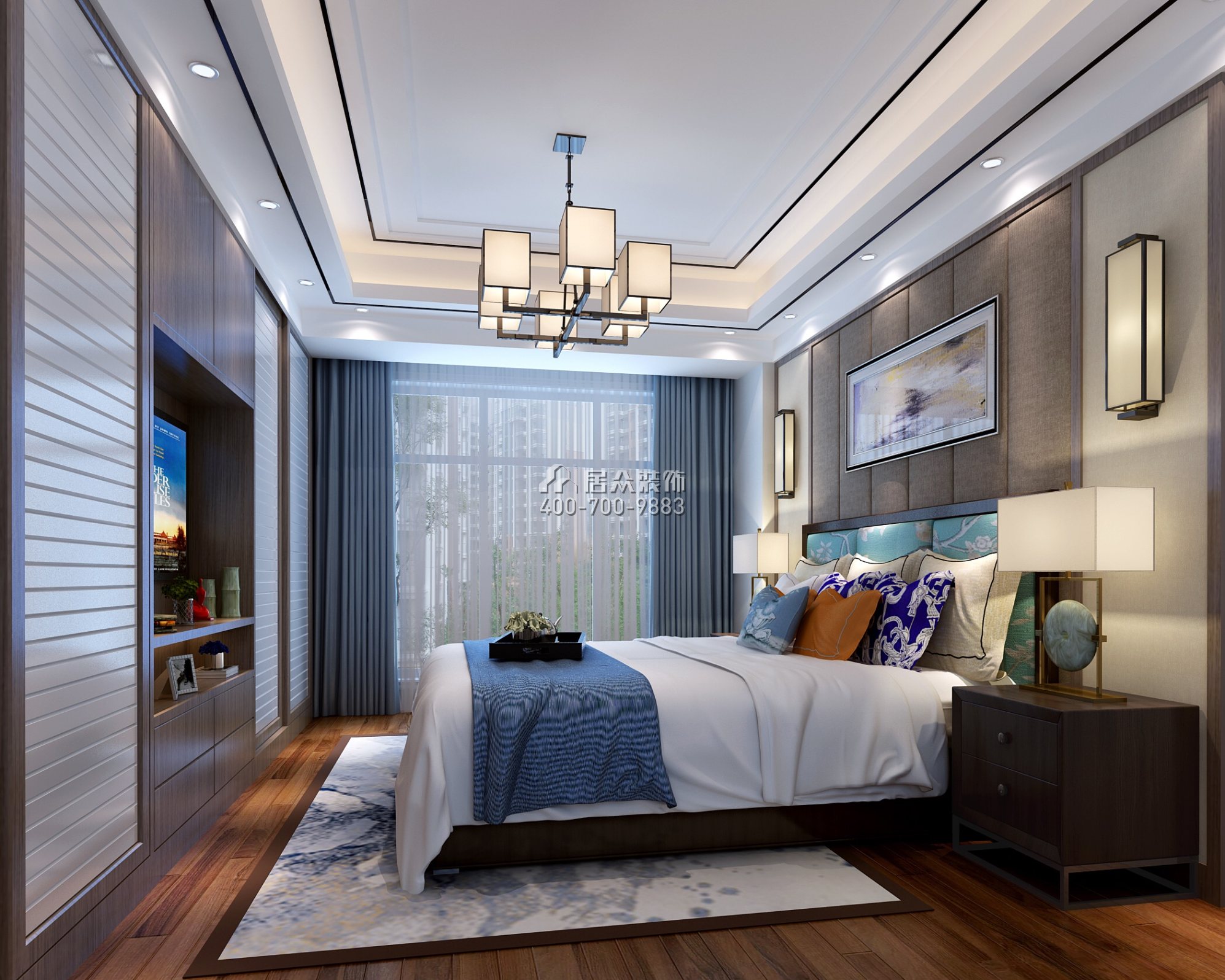 联投东方华府二期150平方米中式风格平层户型卧室装修效果图