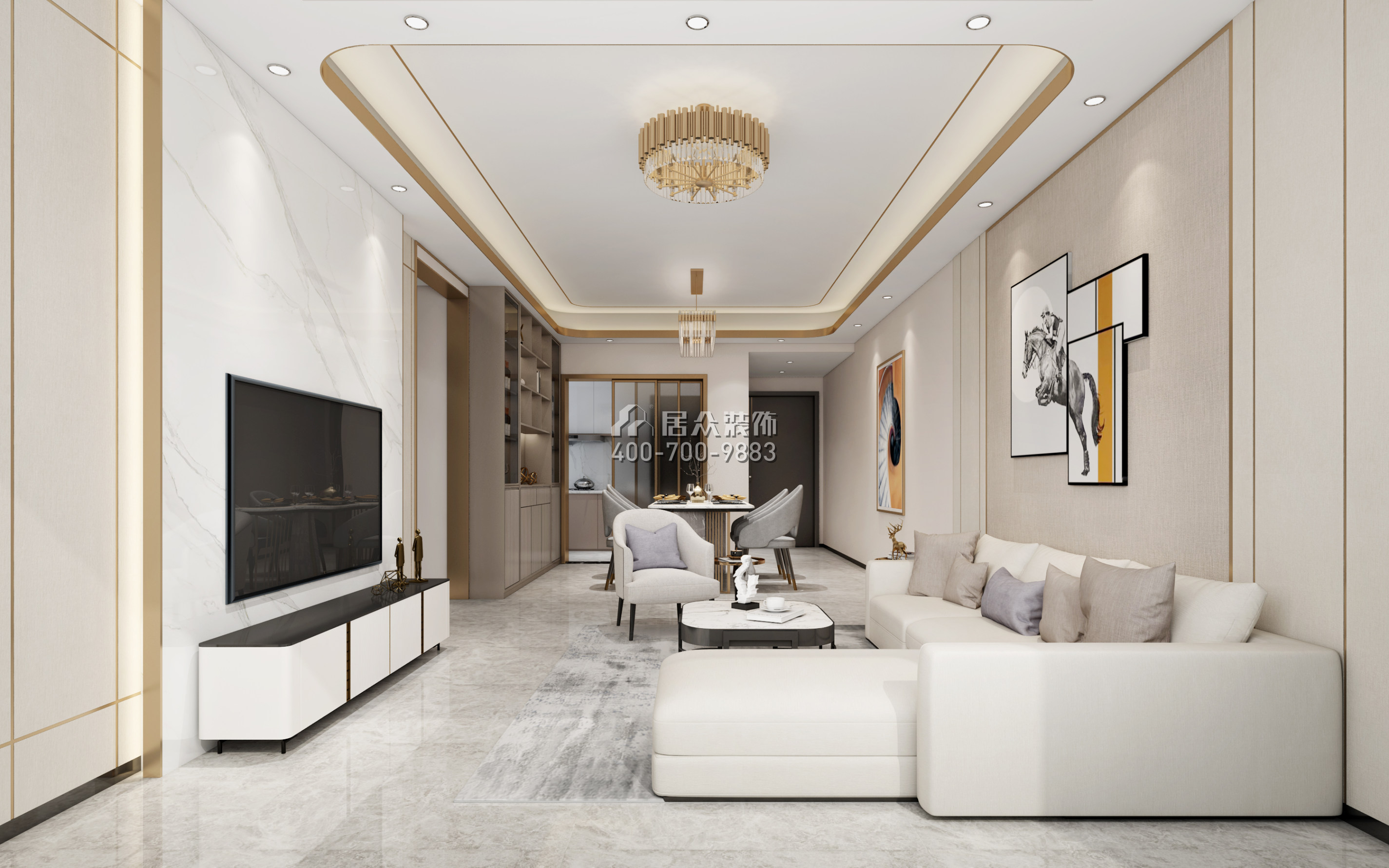 天鹅湖花园二期123平方米现代简约风格平层户型客厅装修效果图